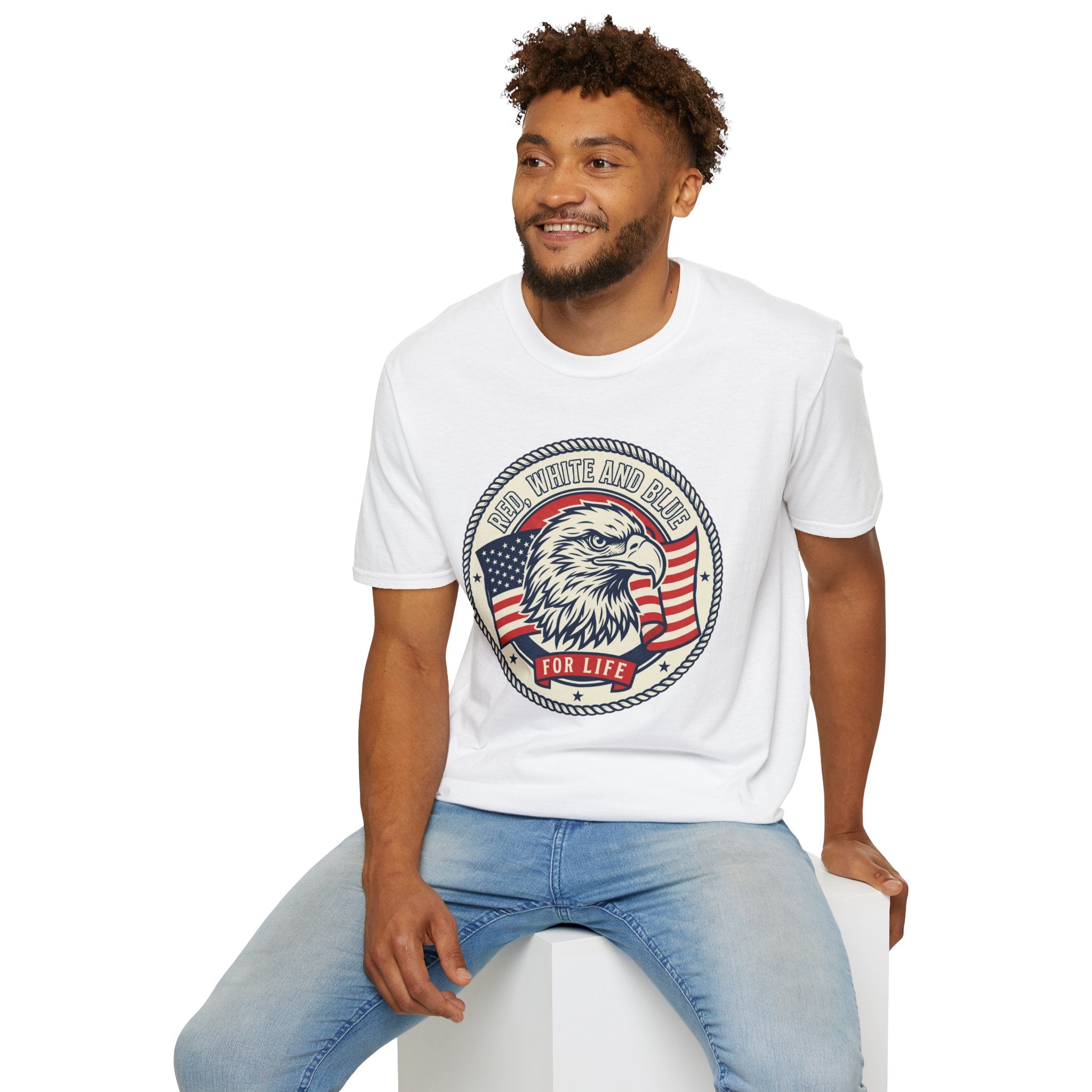 Patriotic Eagle T-Shirt — "Red White and Blue For Life" Graphic
