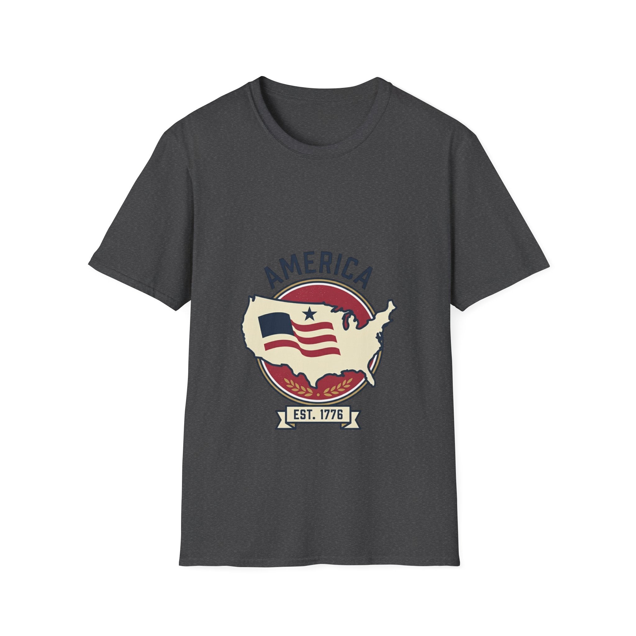 America Map Graphic T-Shirt – Vintage Flag Design, EST. 1776