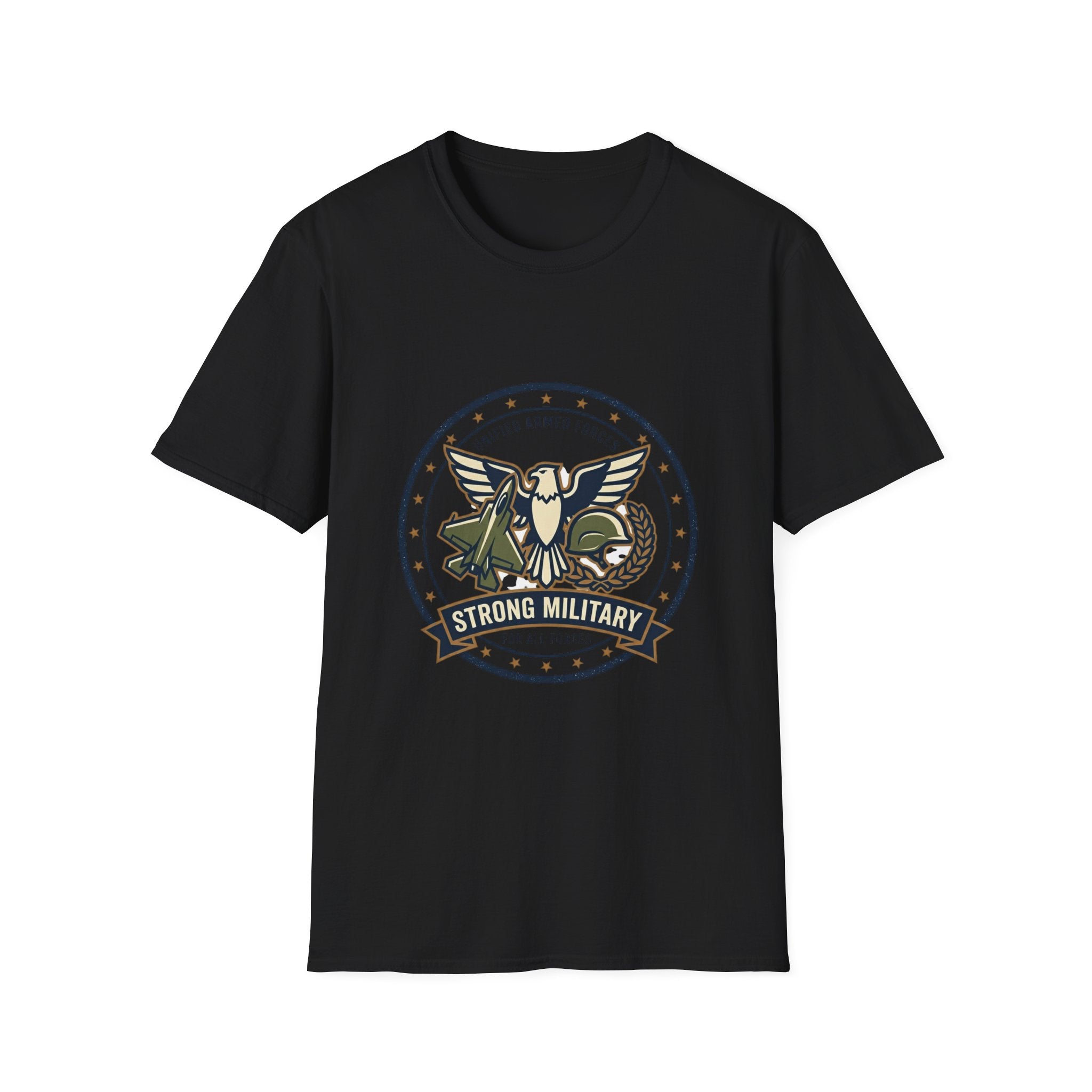 Strong Military Emblem T-Shirt — Patriotic Eagle & Helmet Design