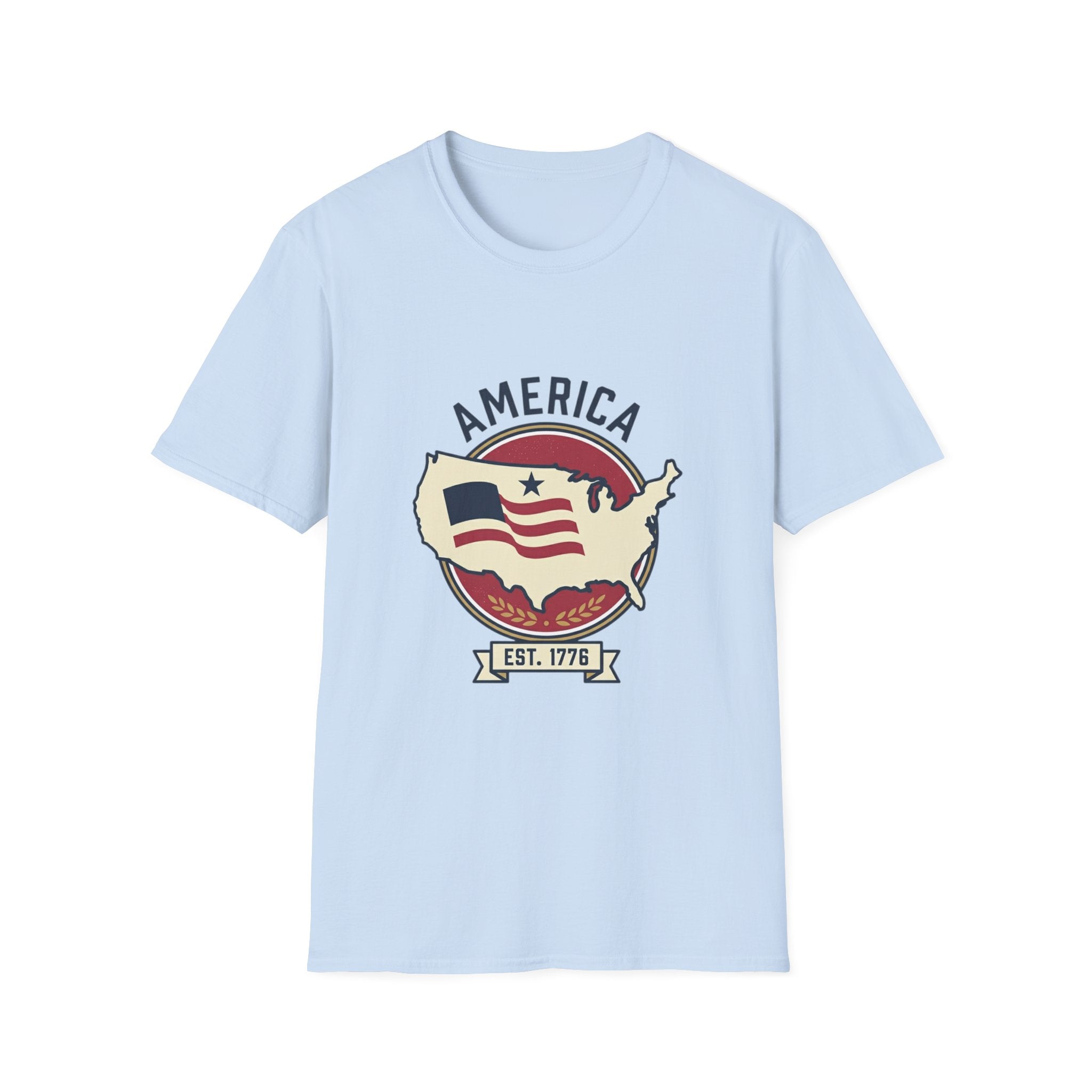 America Map Graphic T-Shirt – Vintage Flag Design, EST. 1776
