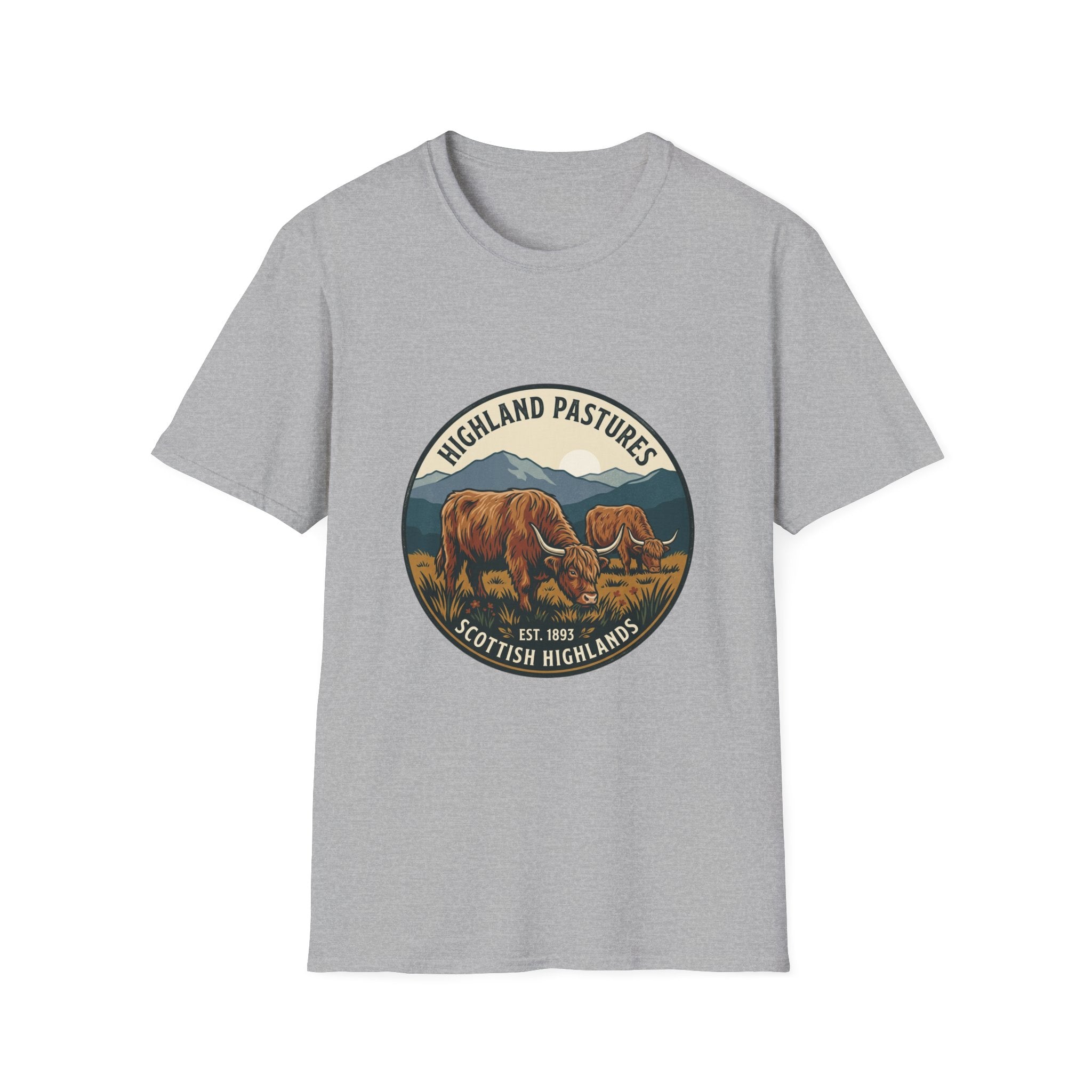 Highland Pastures T-Shirt — Scottish Highlands Highland Cow Vintage Badge