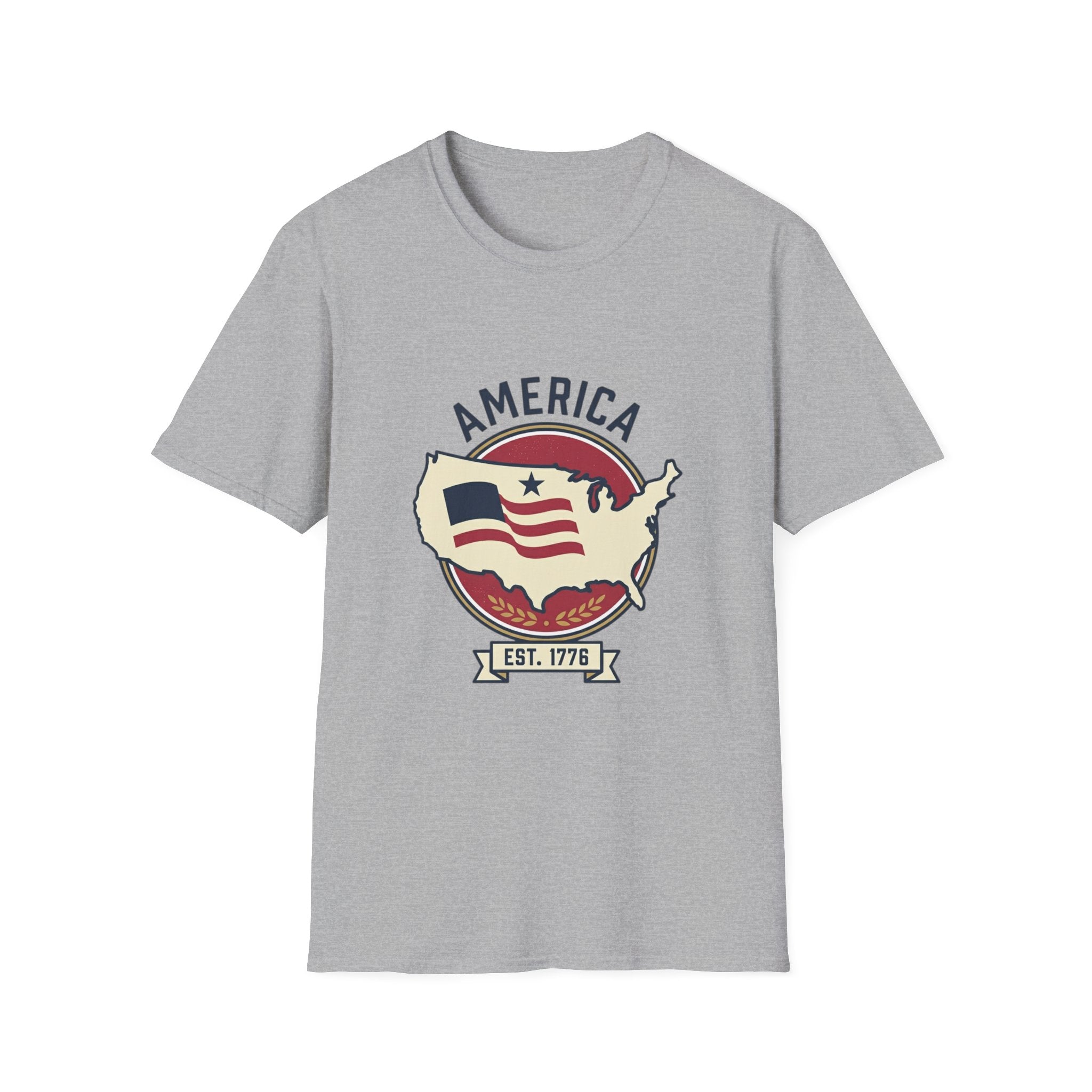 America Map Graphic T-Shirt – Vintage Flag Design, EST. 1776