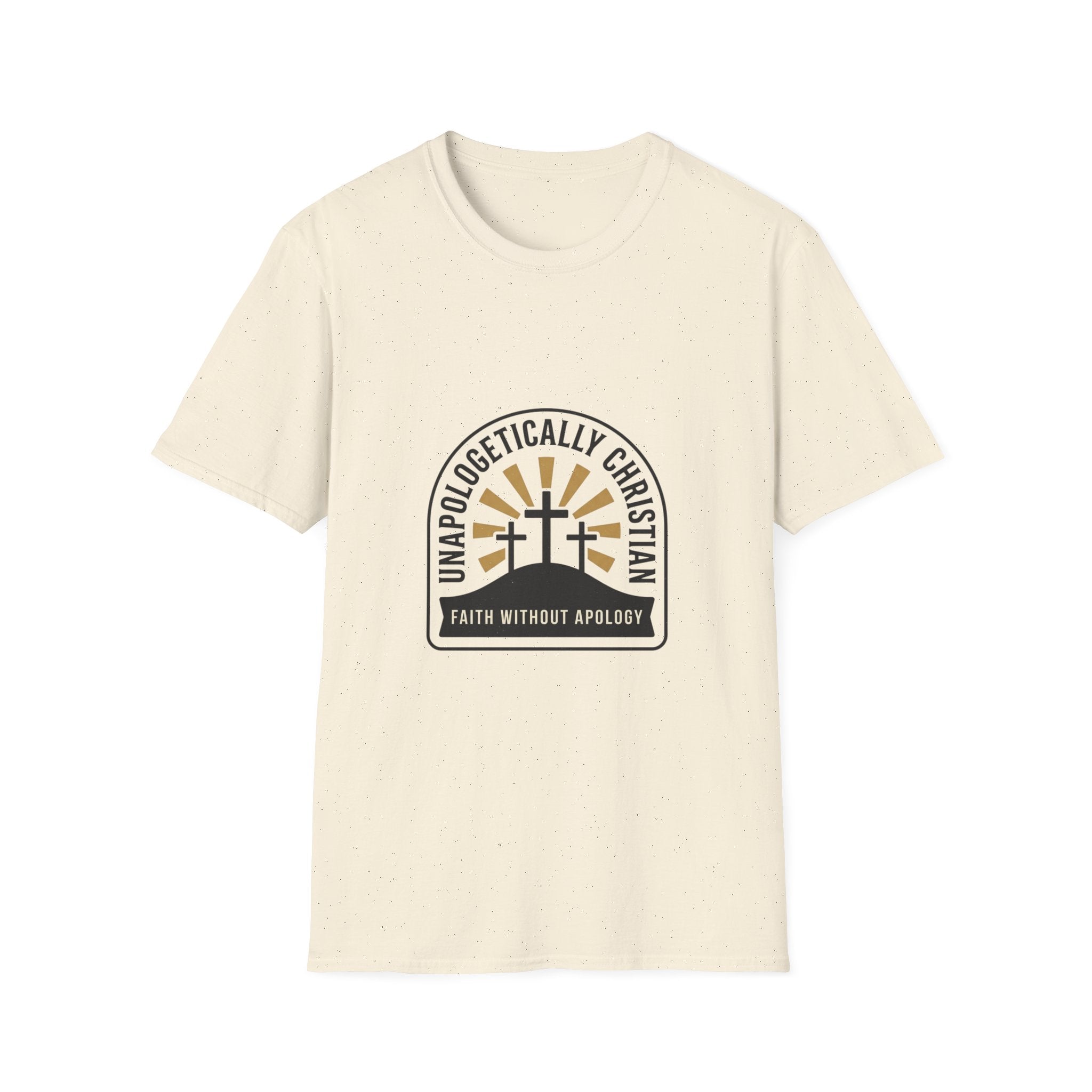 Christian T-Shirt — "Unapologetically Christian: Faith Without Apology" Badge