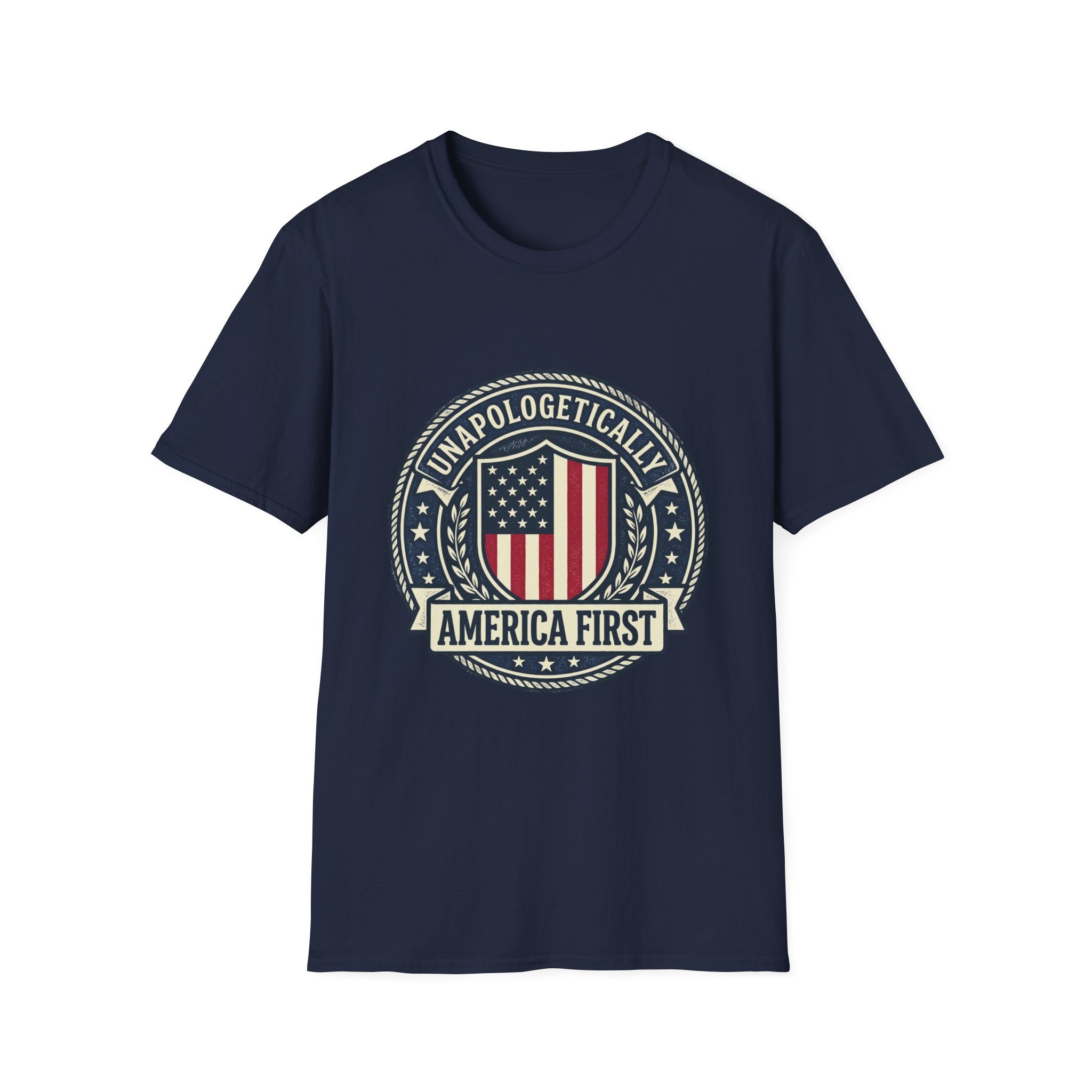 America First Patriotic T-Shirt — "Unapologetically America First" Tee