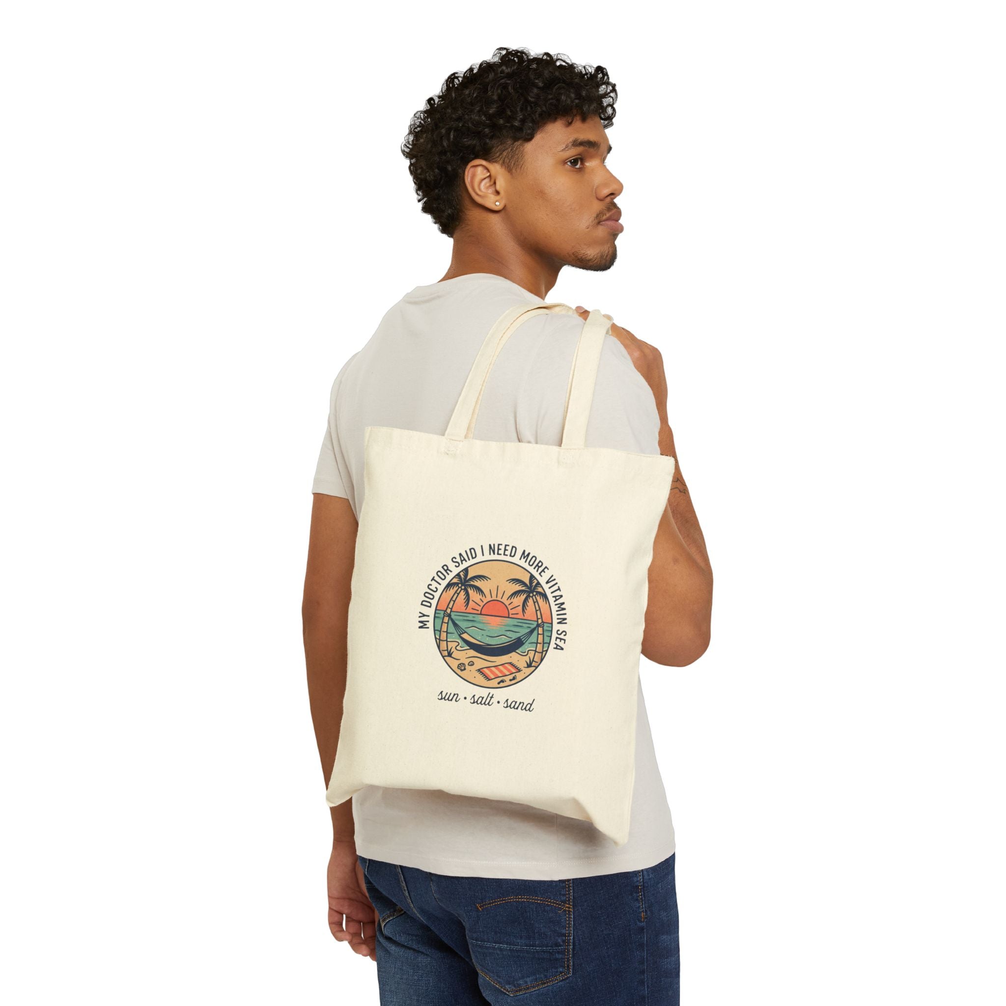 Beach Vibes Tote Bag – "Sun, Salt, Sand" Cotton Canvas Market Bag