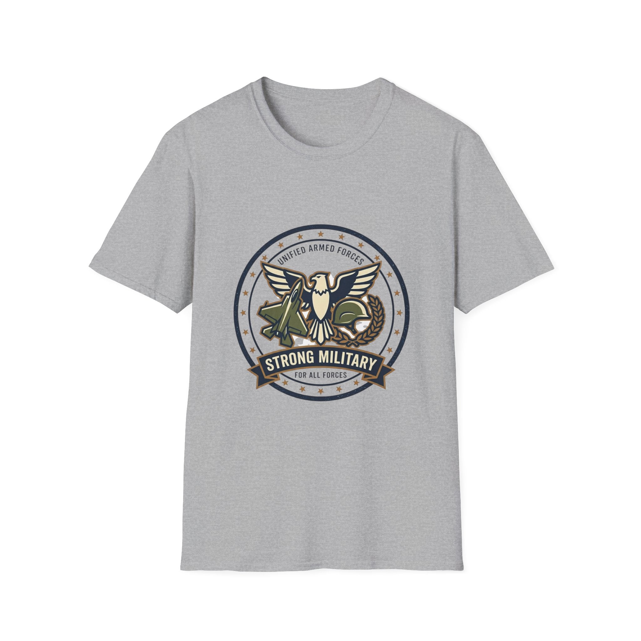Strong Military Emblem T-Shirt — Patriotic Eagle & Helmet Design