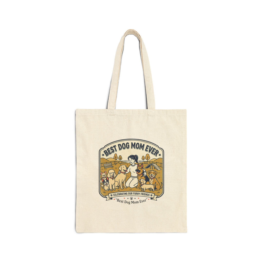 Tote Bag "Best Dog Mom Ever" – Cute Retro Dog Mom Canvas Tote, Gift for Dog Lovers