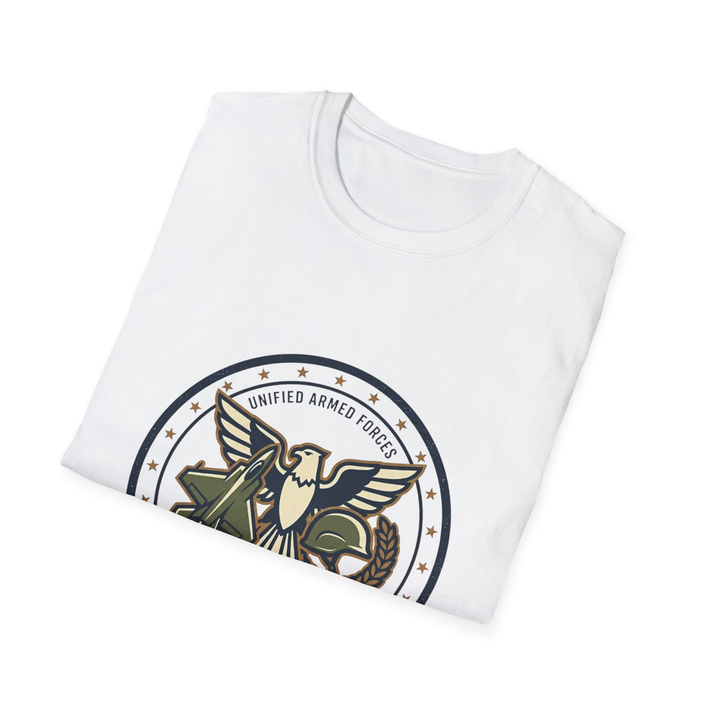 Strong Military Emblem T-Shirt — Patriotic Eagle & Helmet Design