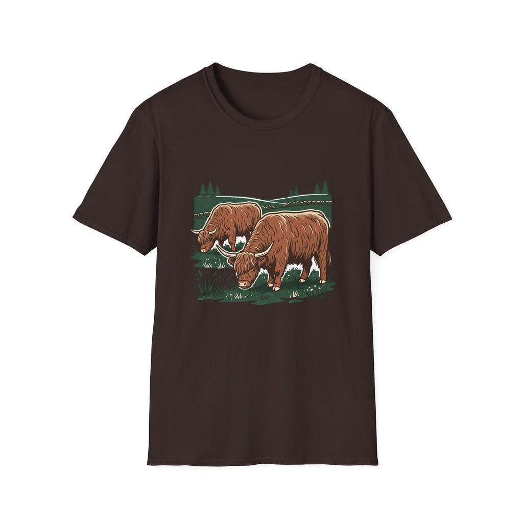 Highland Cow Graphic T-Shirt — Rustic Grazing Cows Farm Tee