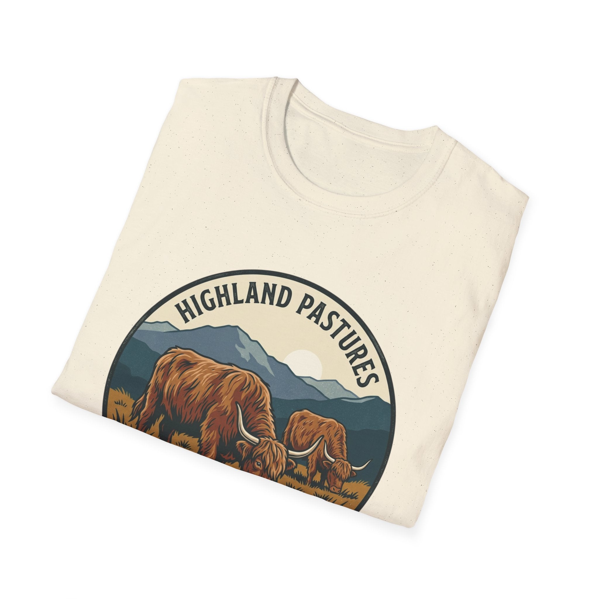 Highland Pastures T-Shirt — Scottish Highlands Highland Cow Vintage Badge