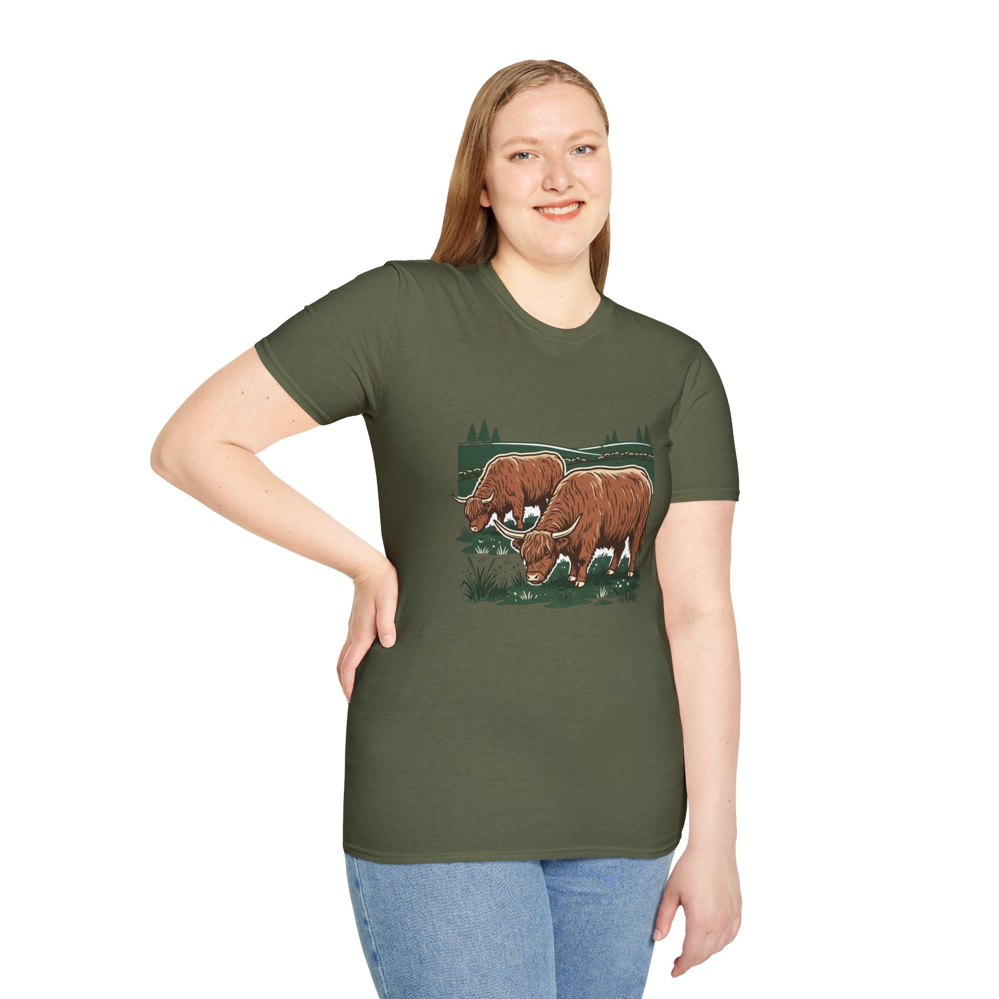 Highland Cow Graphic T-Shirt — Rustic Grazing Cows Farm Tee
