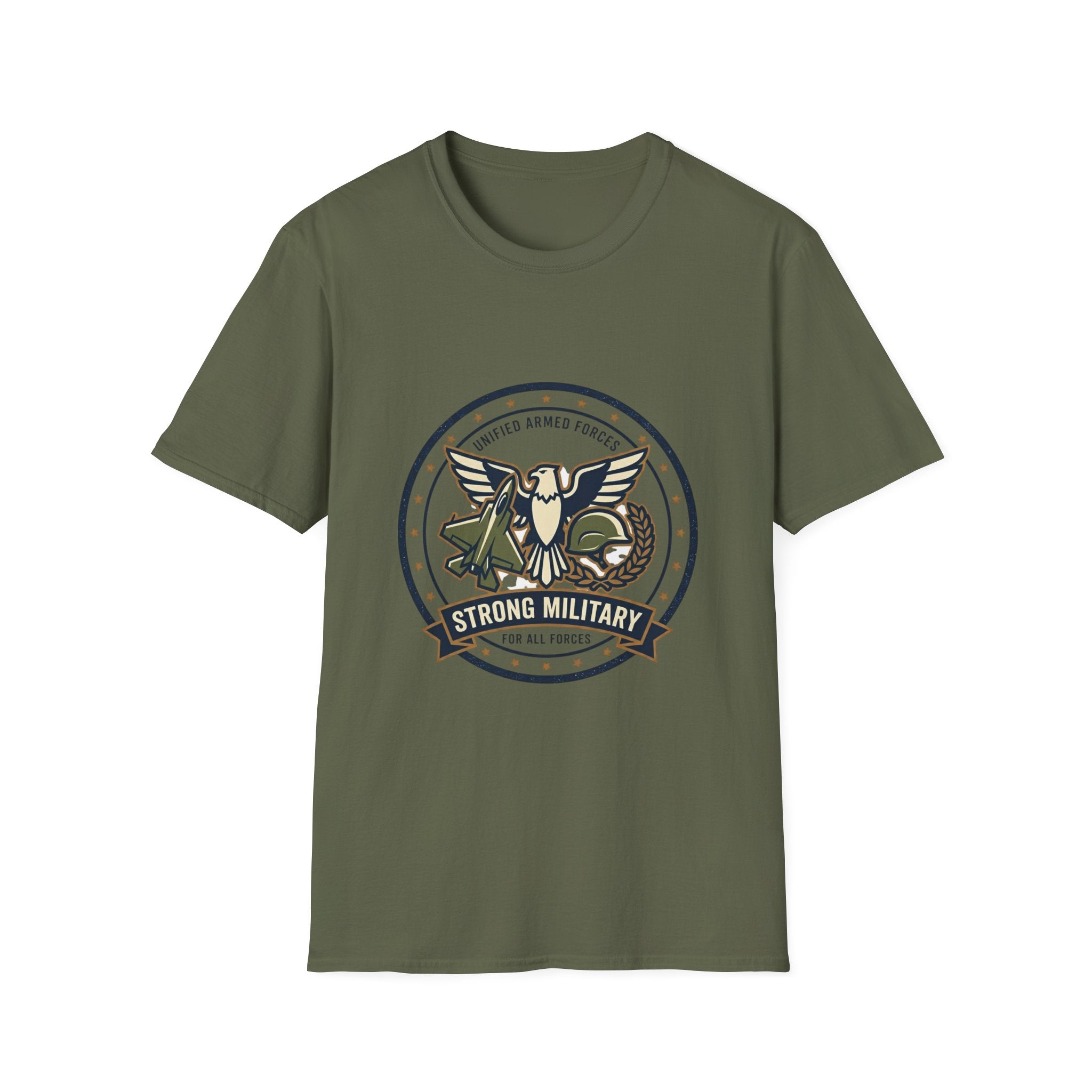 Strong Military Emblem T-Shirt — Patriotic Eagle & Helmet Design