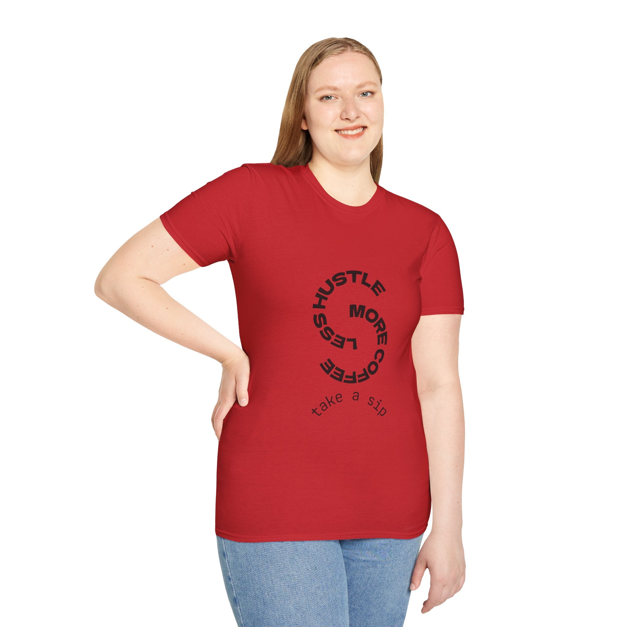 T-Shirt — "More Coffee Less Hustle" Minimalist Graphic Tee