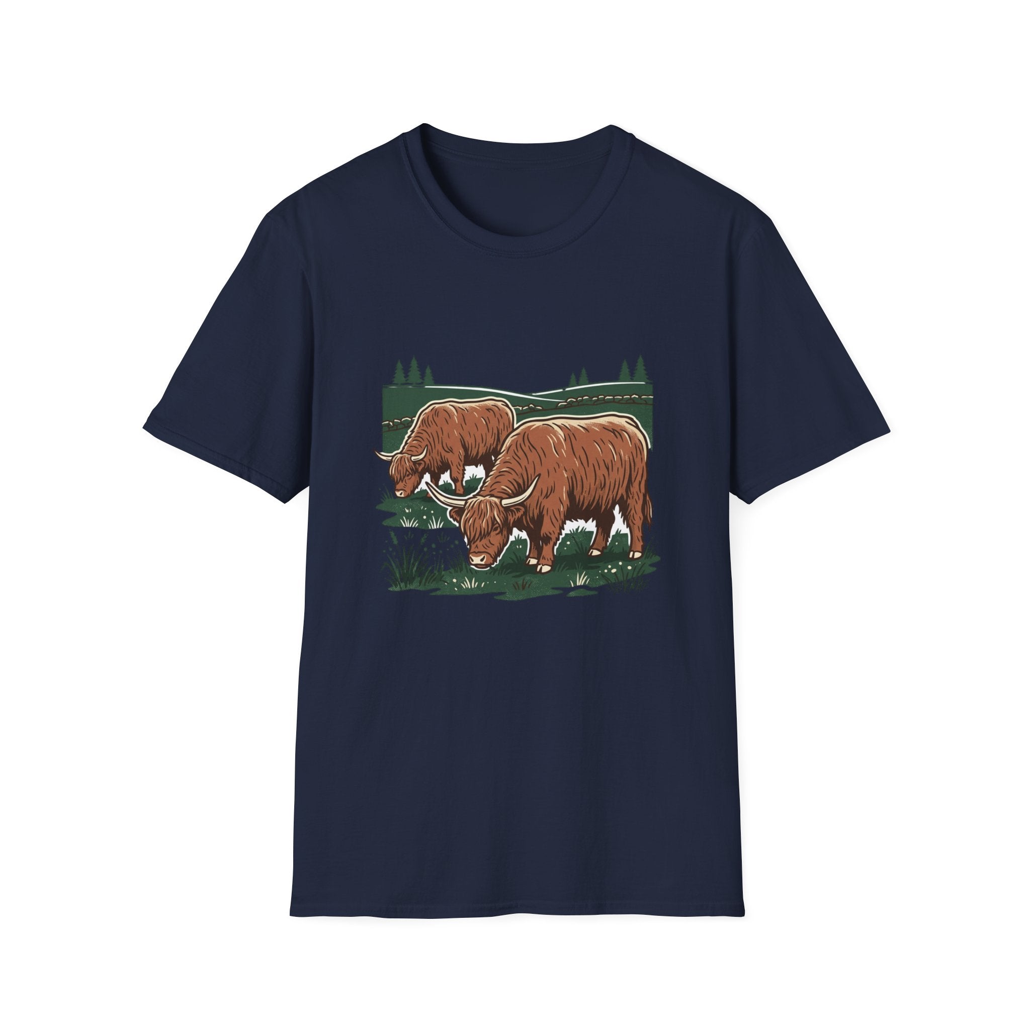 Highland Cow Graphic T-Shirt — Rustic Grazing Cows Farm Tee