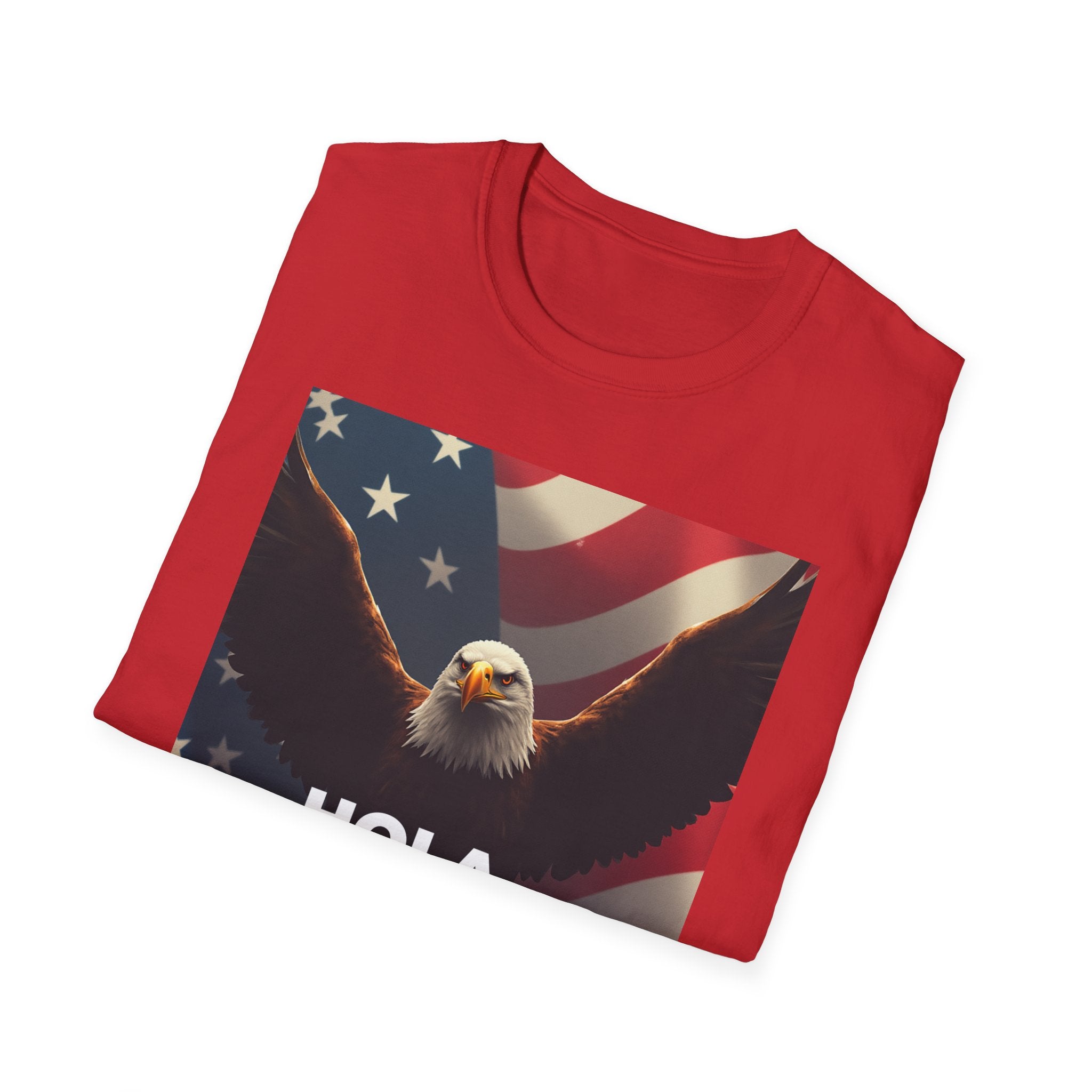 Hola America Podcast T-Shirt — Bald Eagle & American Flag Promotional Tee