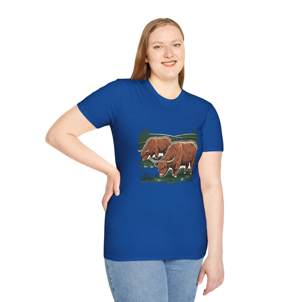 Highland Cow Graphic T-Shirt — Rustic Grazing Cows Farm Tee