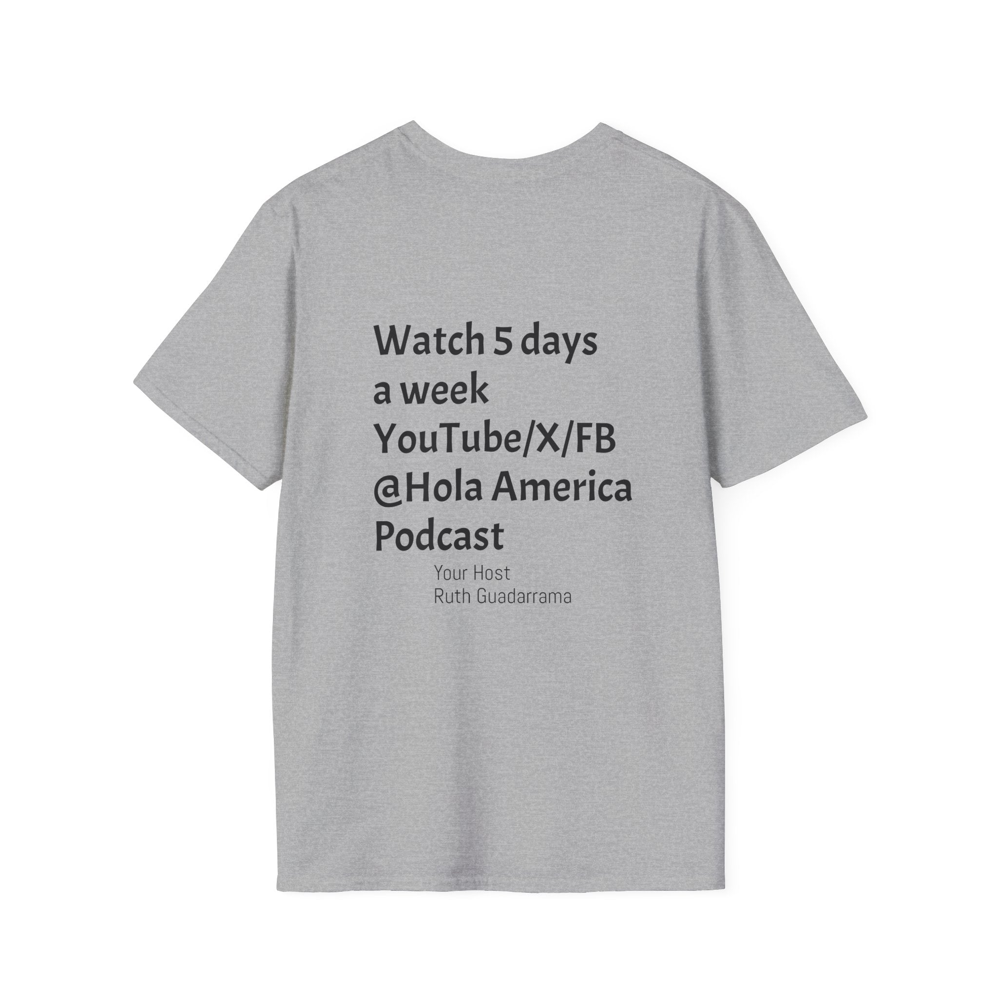 Hola America Podcast T-Shirt — Bald Eagle & American Flag Promotional Tee