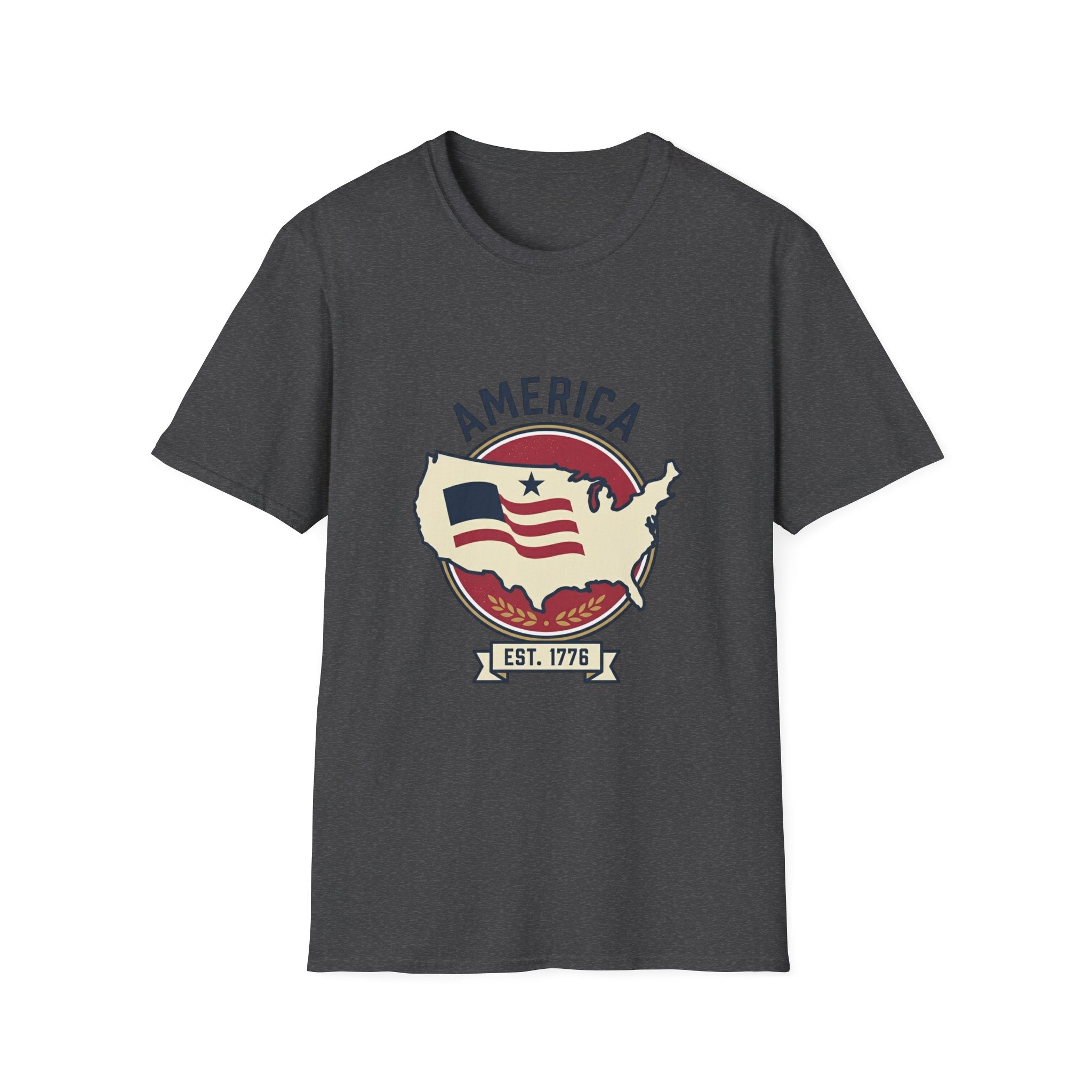 America Map Graphic T-Shirt – Vintage Flag Design, EST. 1776