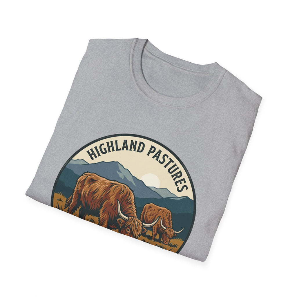 Highland Pastures T-Shirt — Scottish Highlands Highland Cow Vintage Badge