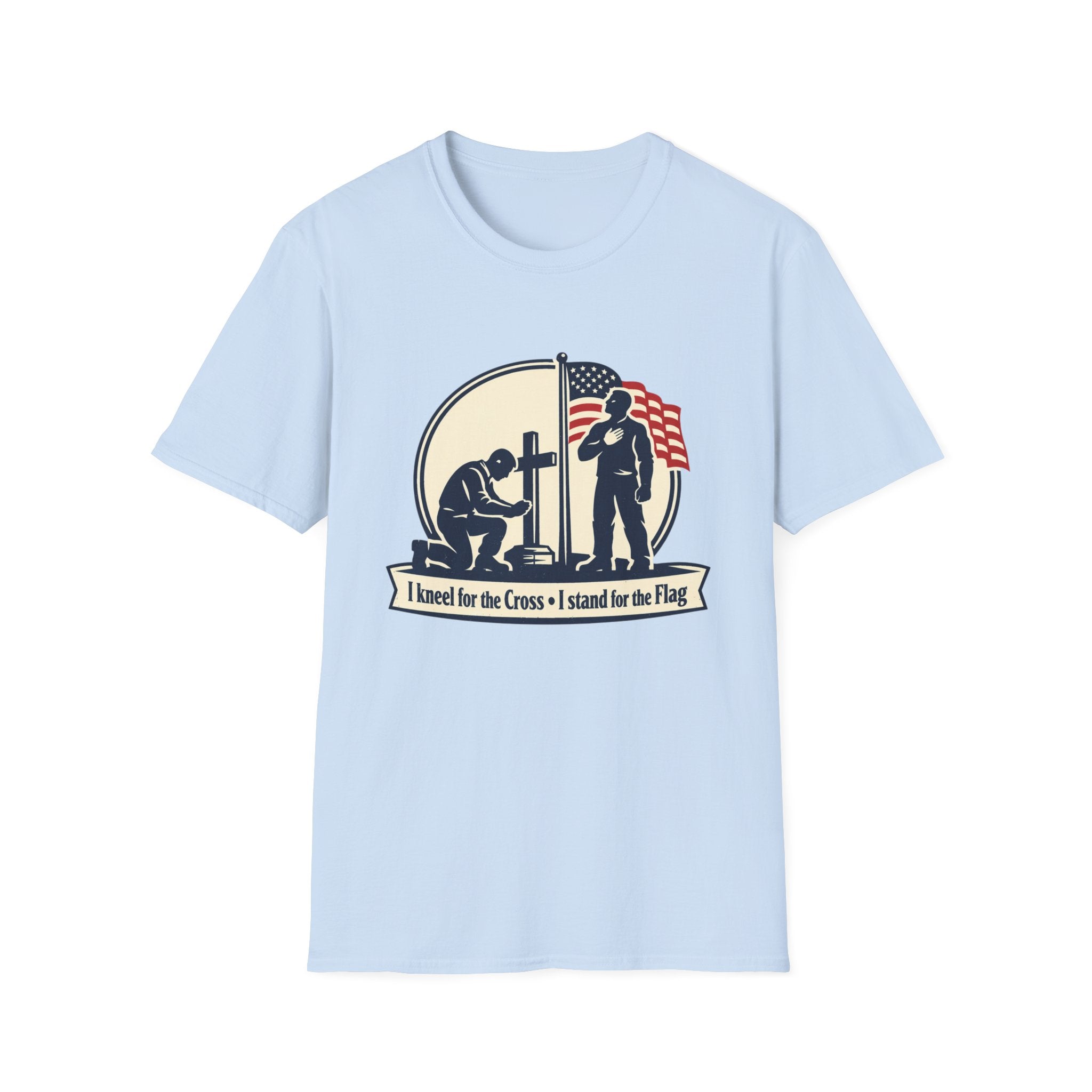 Patriotic Prayer T-Shirt — "I Kneel for the Cross, I Stand for the Flag"