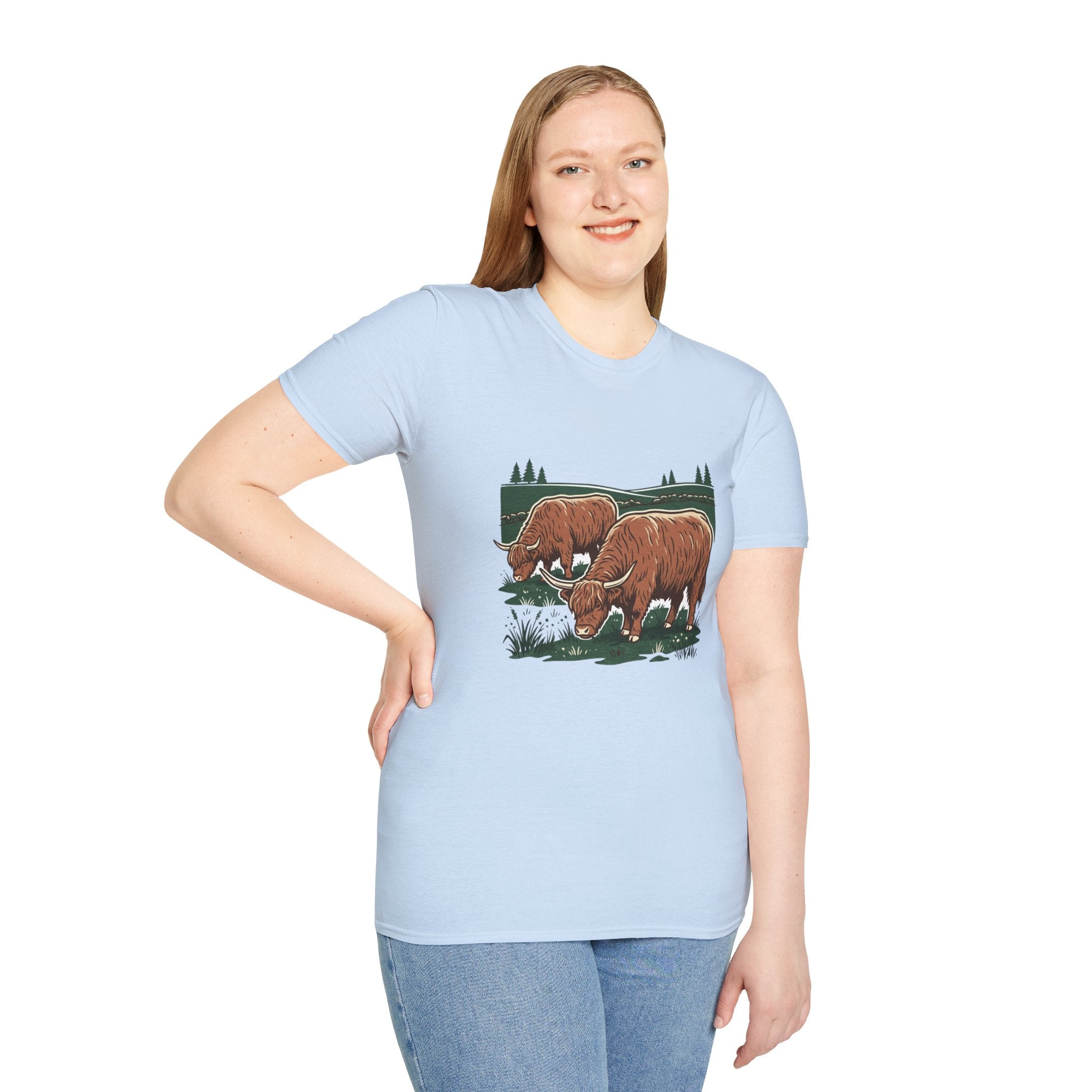 Highland Cow Graphic T-Shirt — Rustic Grazing Cows Farm Tee
