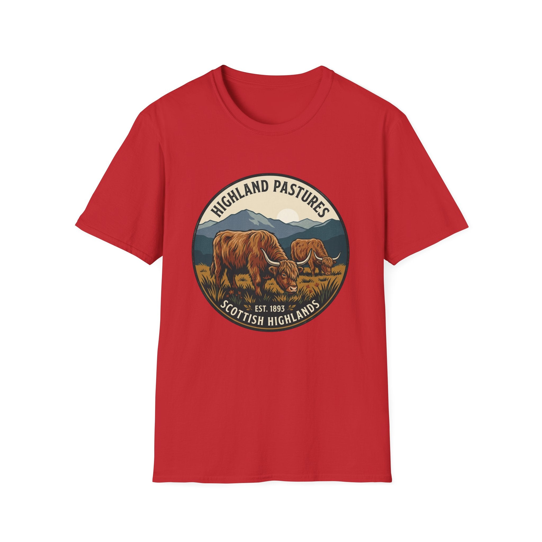 Highland Pastures T-Shirt — Scottish Highlands Highland Cow Vintage Badge