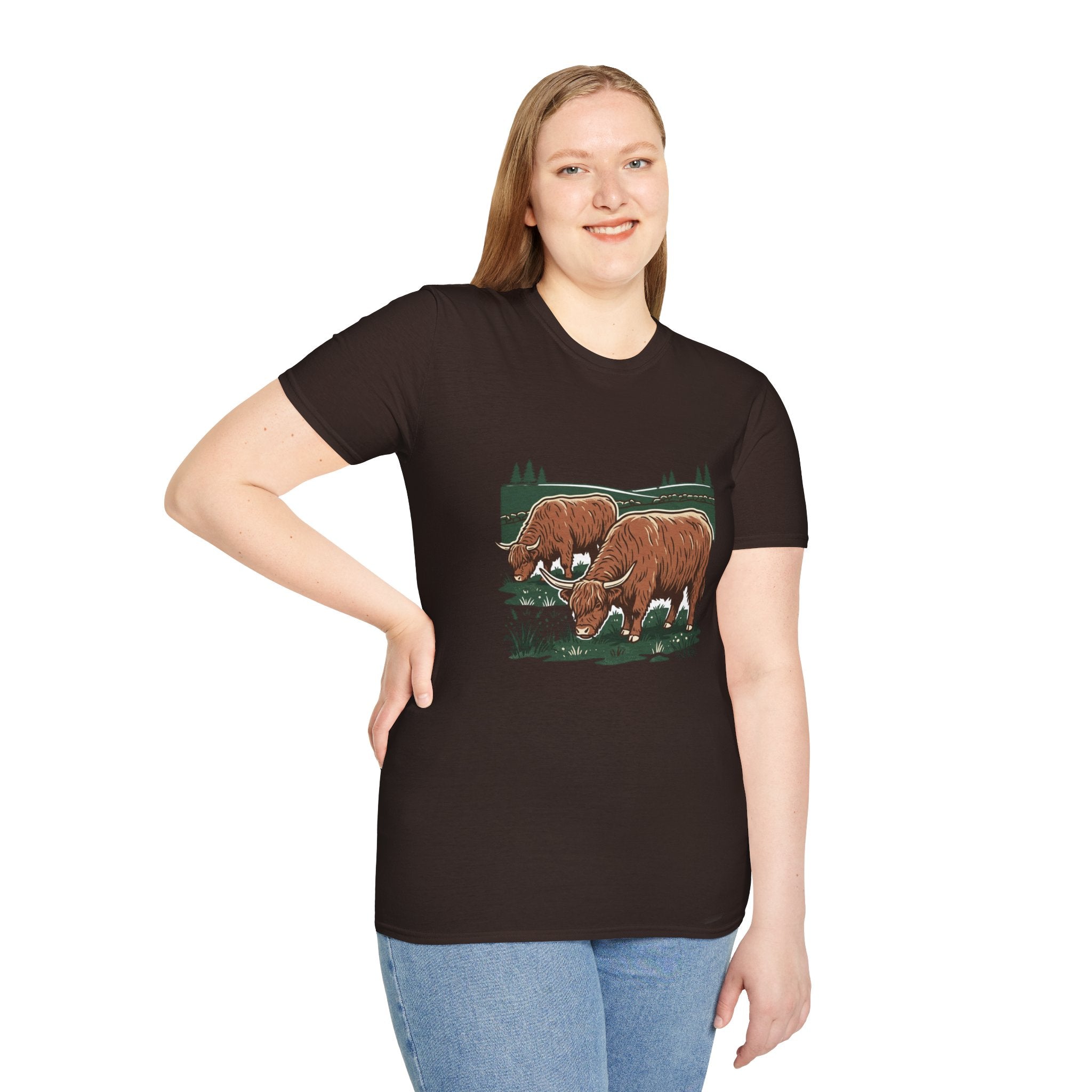 Highland Cow Graphic T-Shirt — Rustic Grazing Cows Farm Tee
