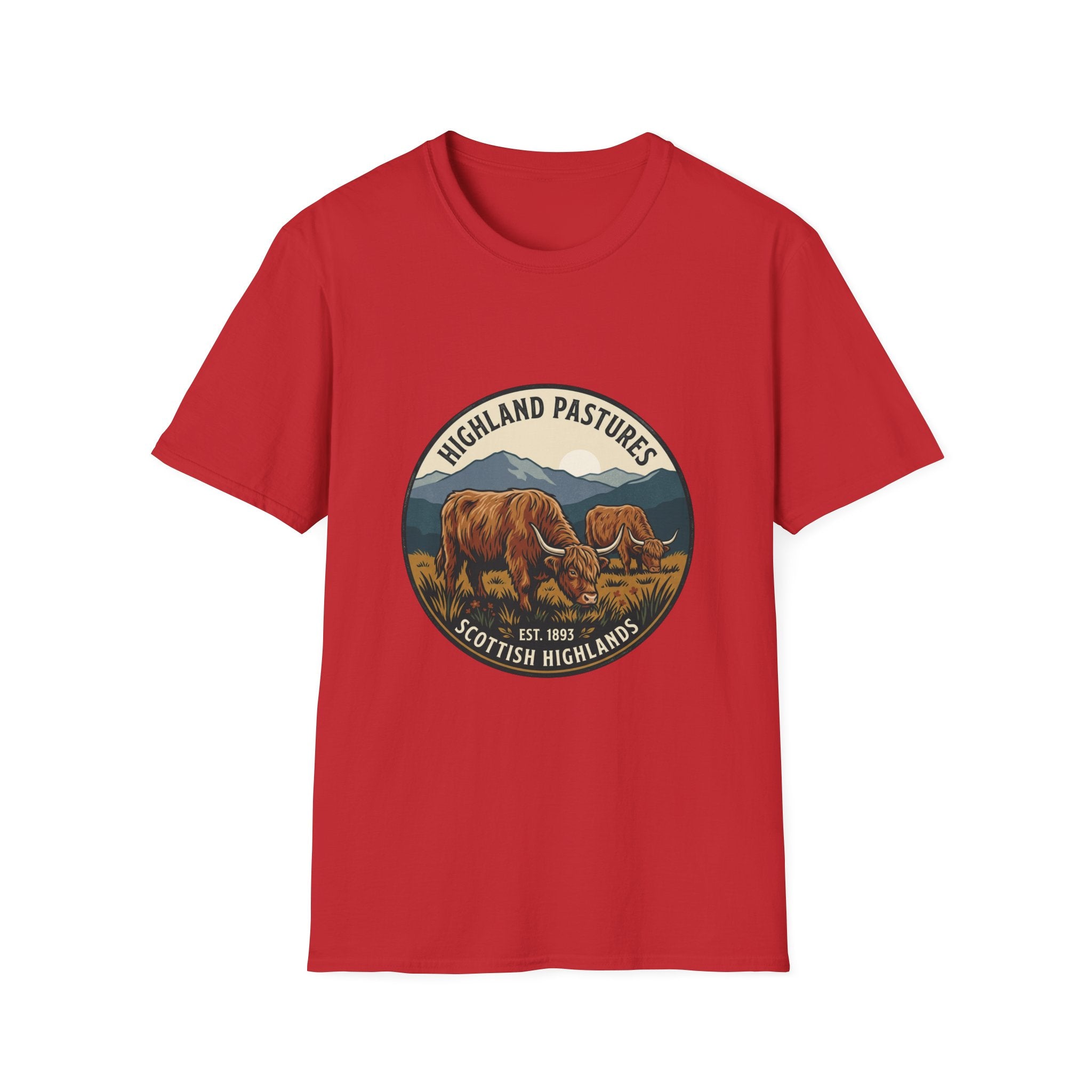 Highland Pastures T-Shirt — Scottish Highlands Highland Cow Vintage Badge