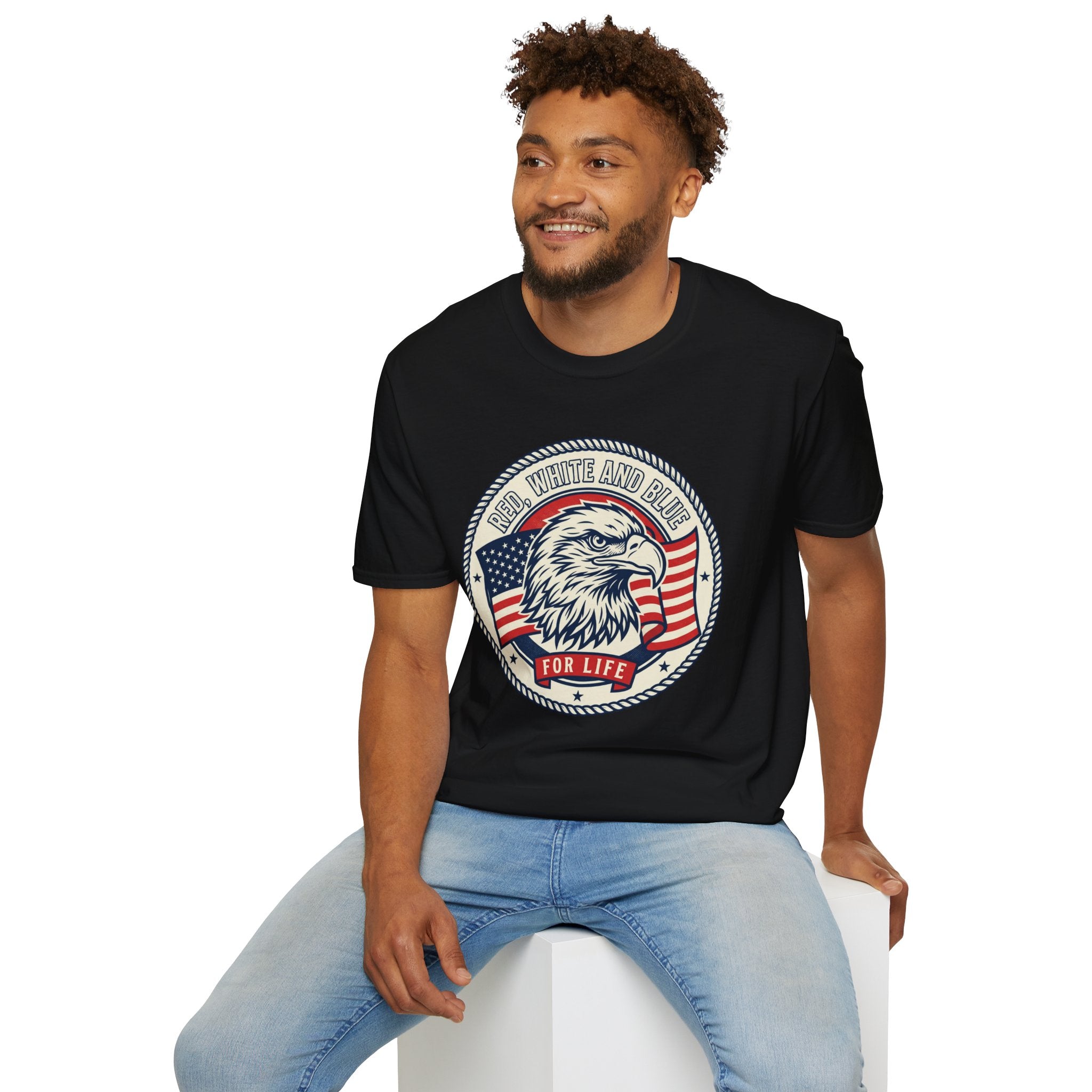 Patriotic Eagle T-Shirt — "Red White and Blue For Life" Graphic