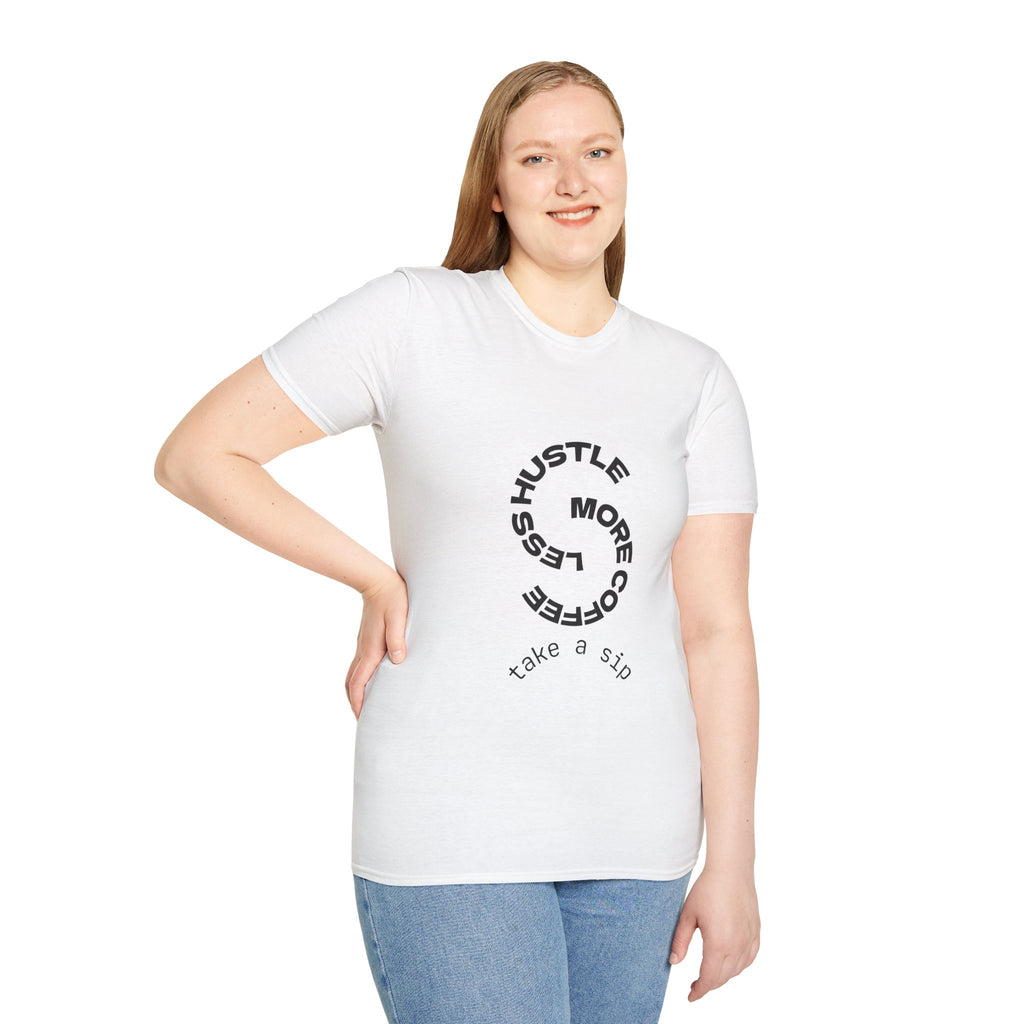 T-Shirt — "More Coffee Less Hustle" Minimalist Graphic Tee