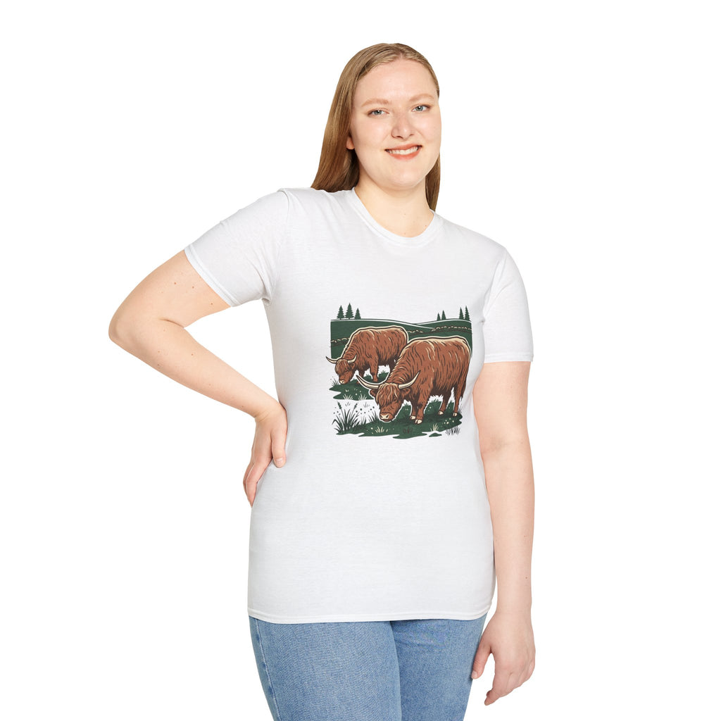 Highland Cow Graphic T-Shirt — Rustic Grazing Cows Farm Tee