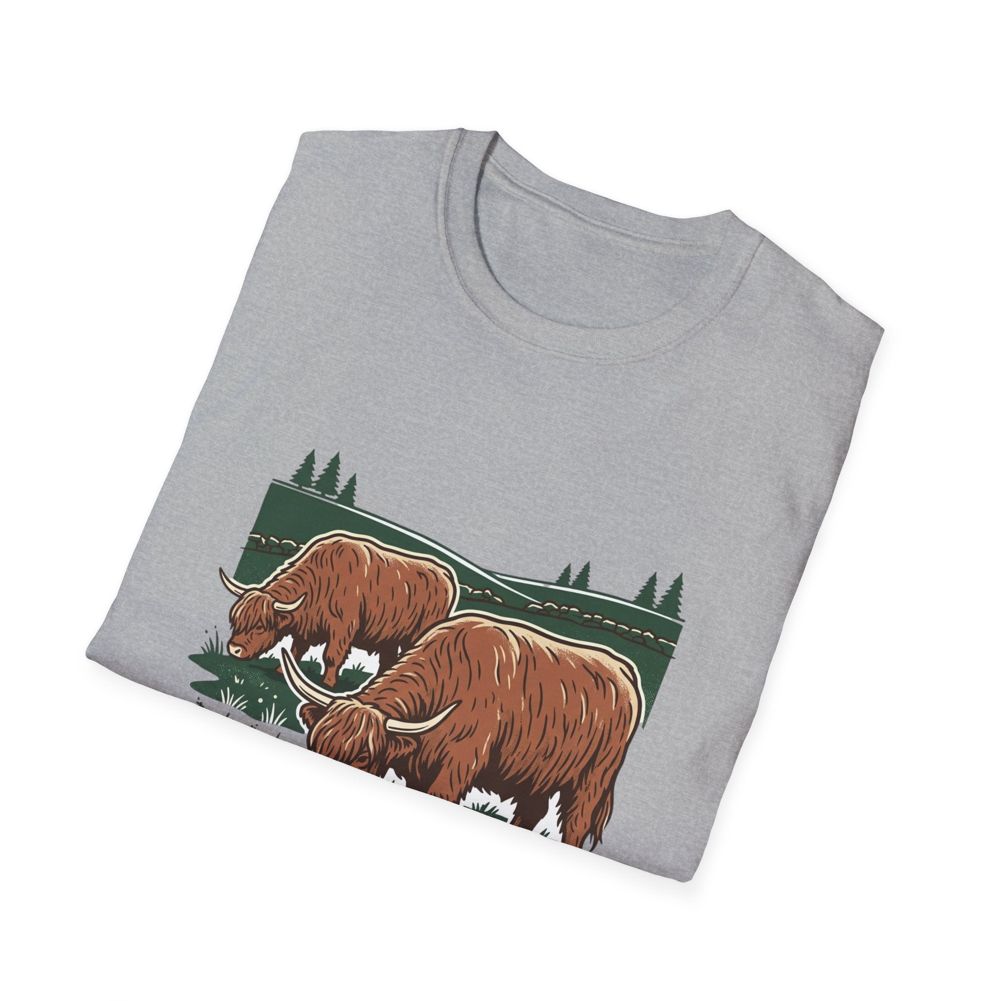 Highland Cow Graphic T-Shirt — Rustic Grazing Cows Farm Tee
