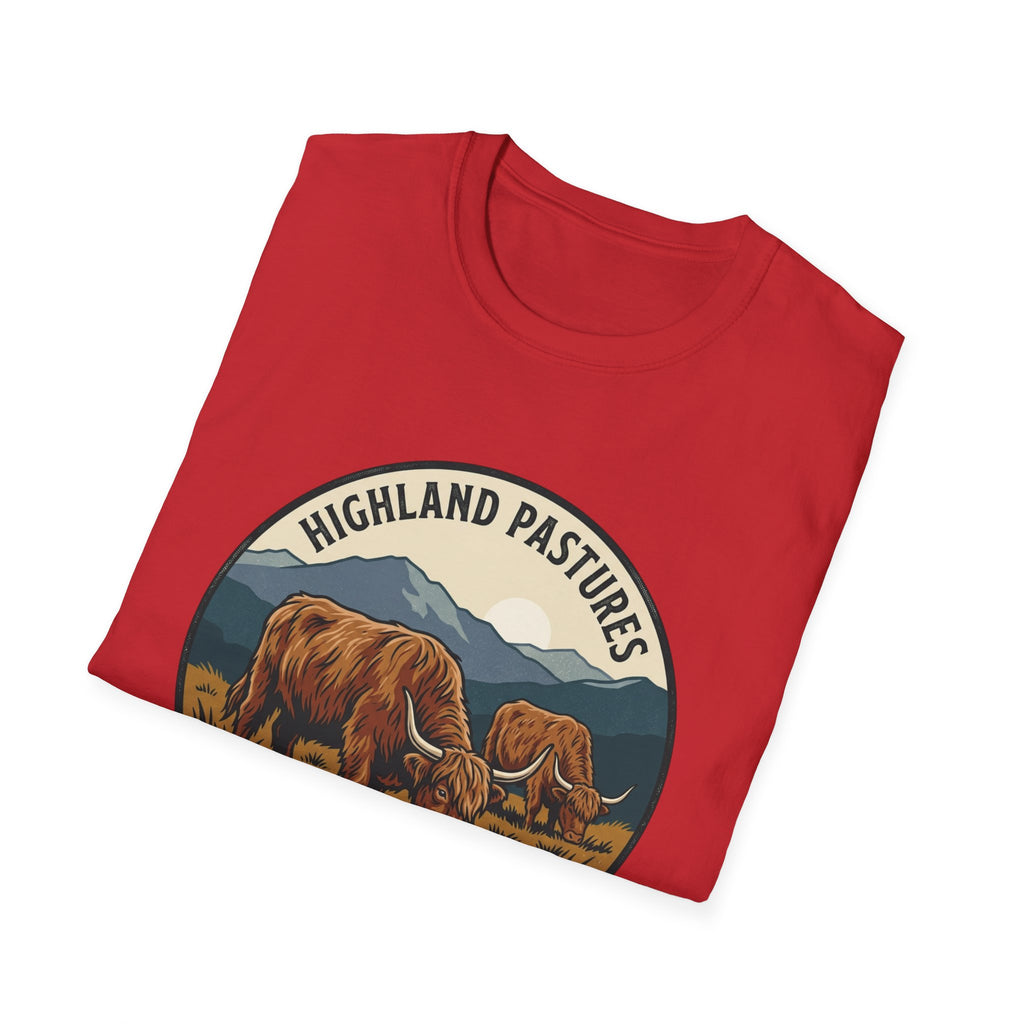 Highland Pastures T-Shirt — Scottish Highlands Highland Cow Vintage Badge