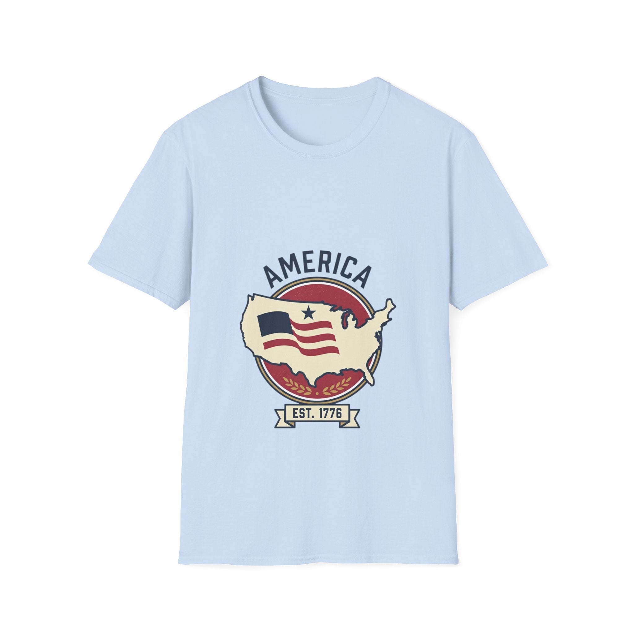 America Map Graphic T-Shirt – Vintage Flag Design, EST. 1776