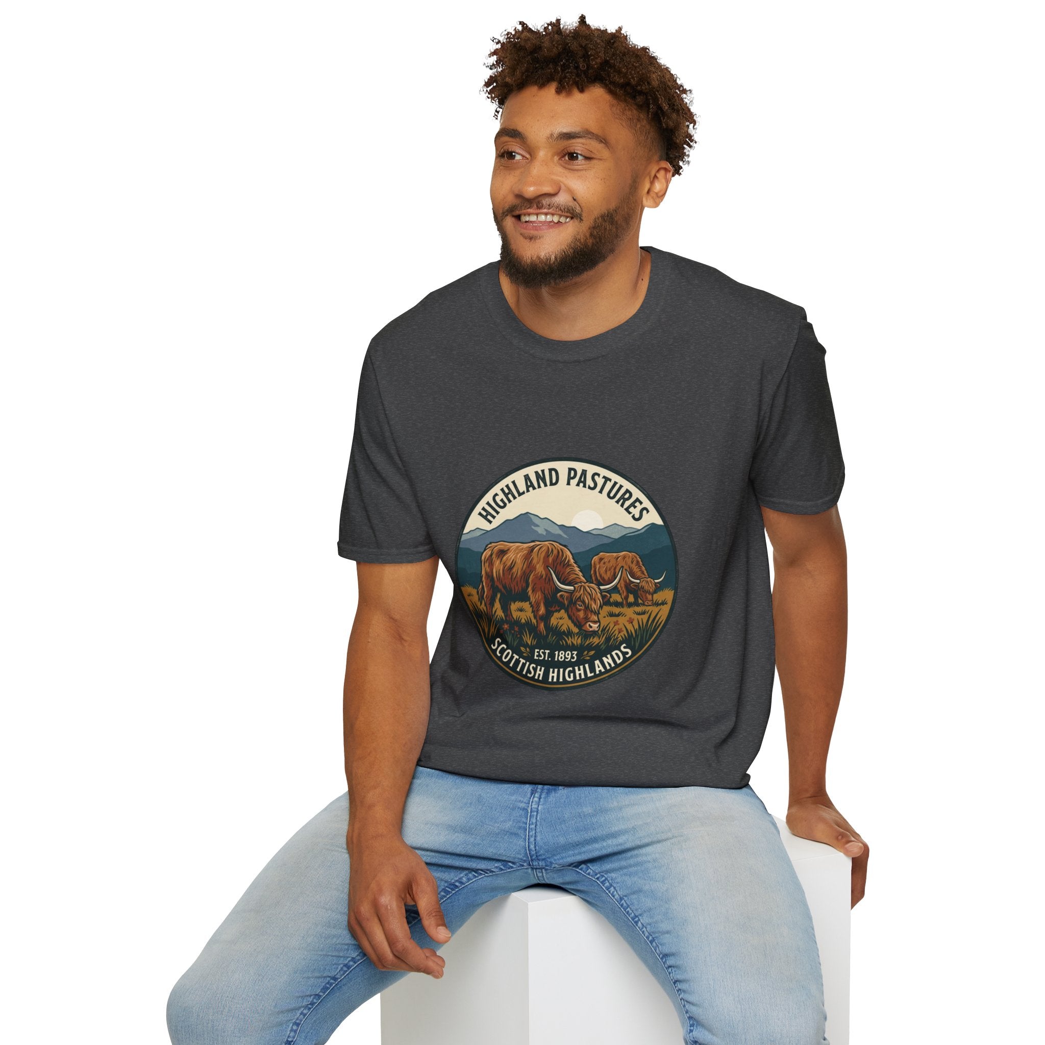 Highland Pastures T-Shirt — Scottish Highlands Highland Cow Vintage Badge