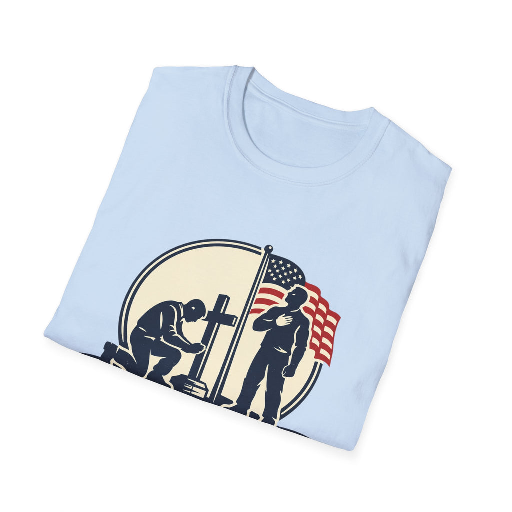 Patriotic Prayer T-Shirt — "I Kneel for the Cross, I Stand for the Flag"