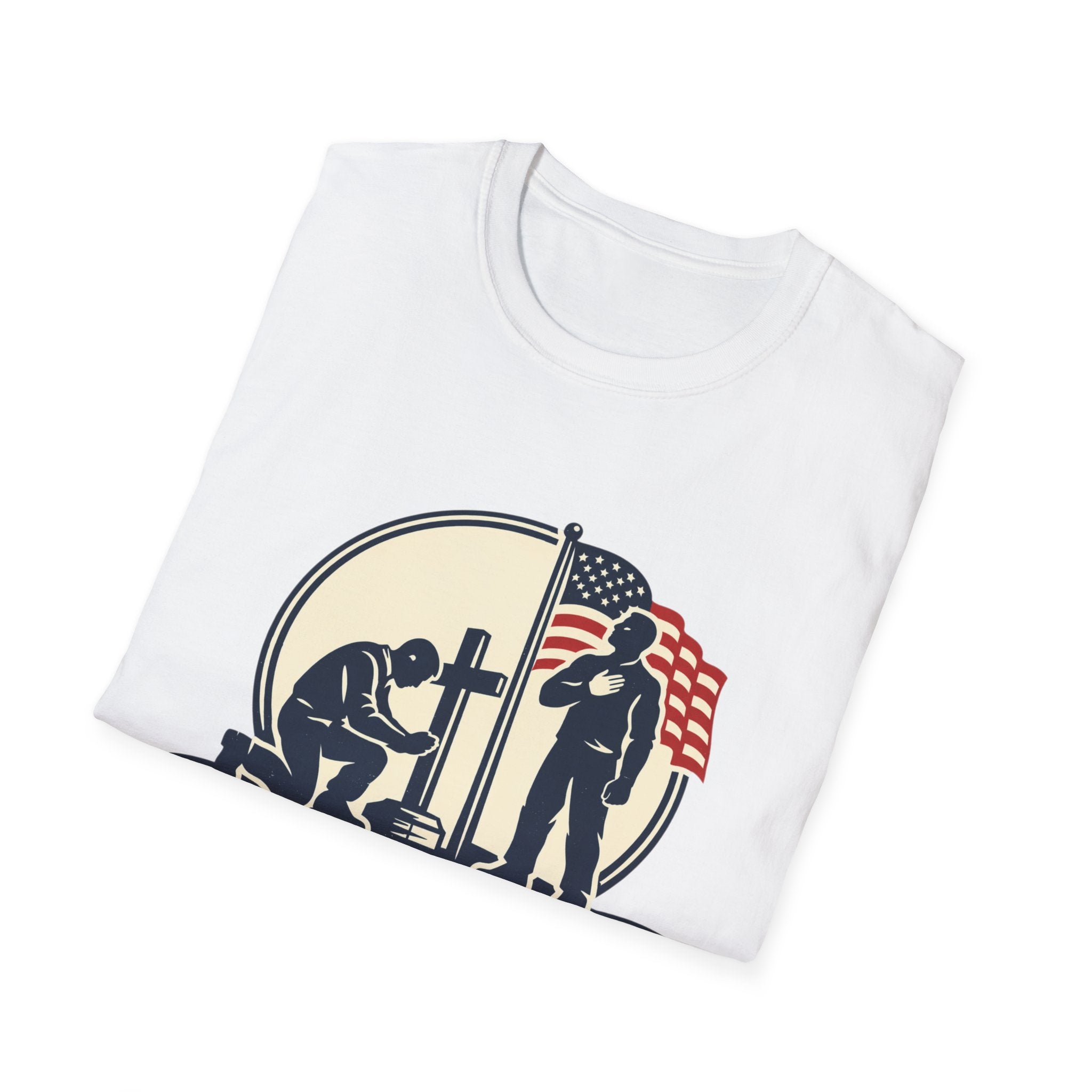 Patriotic Prayer T-Shirt — "I Kneel for the Cross, I Stand for the Flag"
