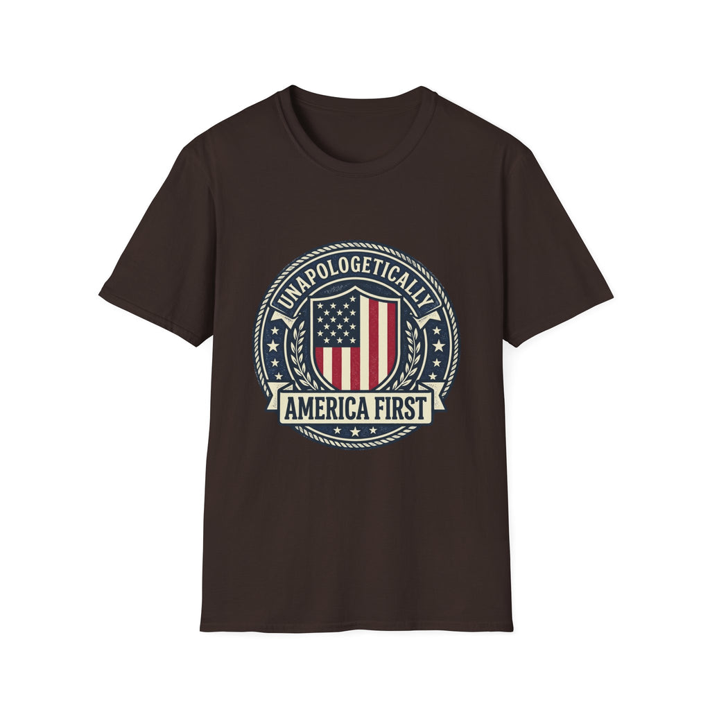 America First Patriotic T-Shirt — "Unapologetically America First" Tee