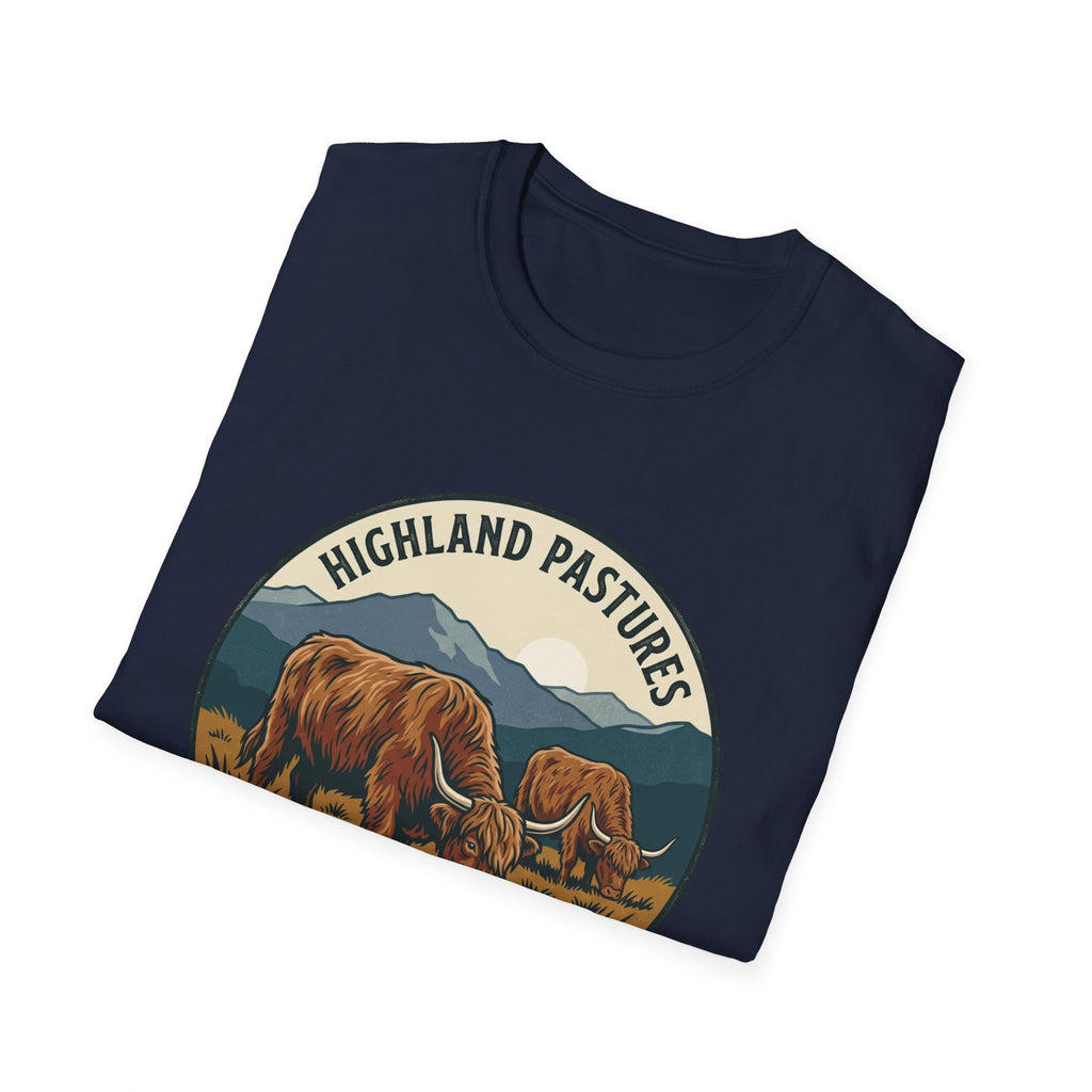 Highland Pastures T-Shirt — Scottish Highlands Highland Cow Vintage Badge
