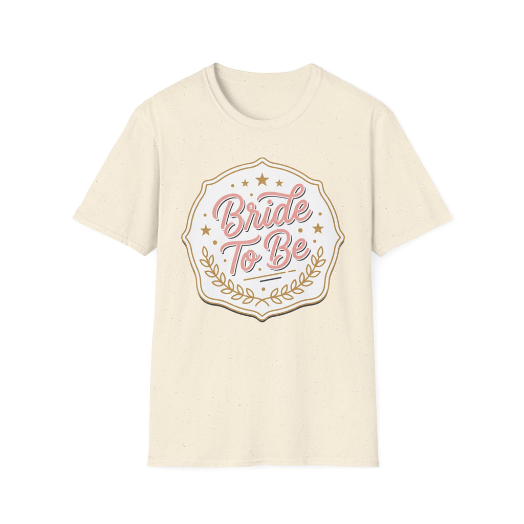 Bride To Be T-Shirt — Bachelorette Party Tee with Gold & Pink Badge Design