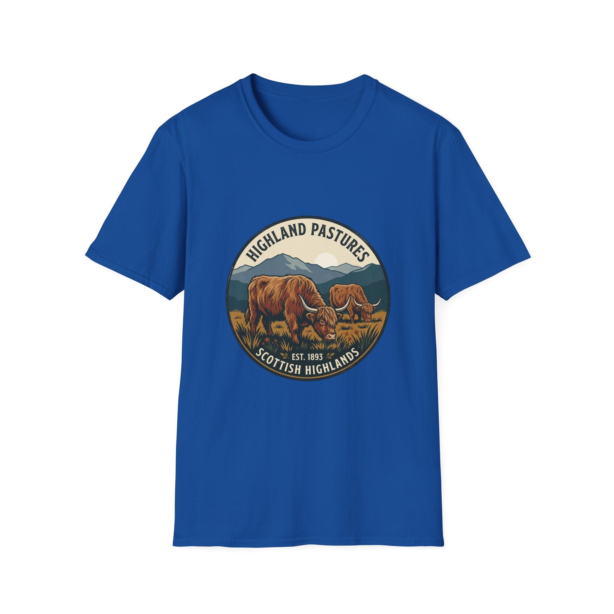 Highland Pastures T-Shirt — Scottish Highlands Highland Cow Vintage Badge