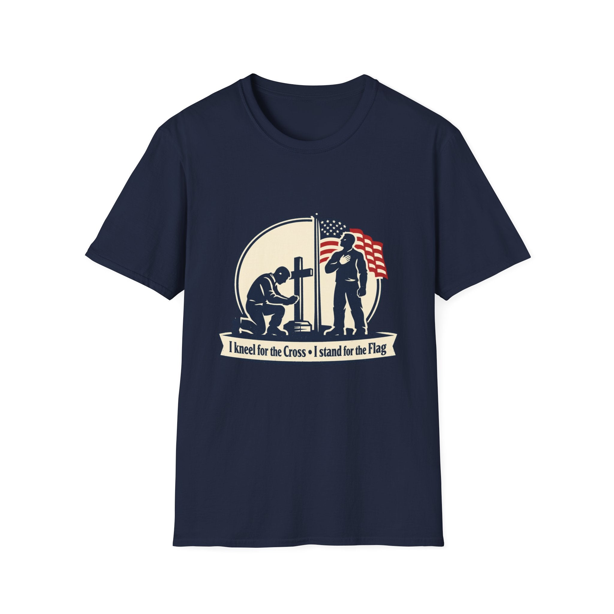 Patriotic Prayer T-Shirt — "I Kneel for the Cross, I Stand for the Flag"