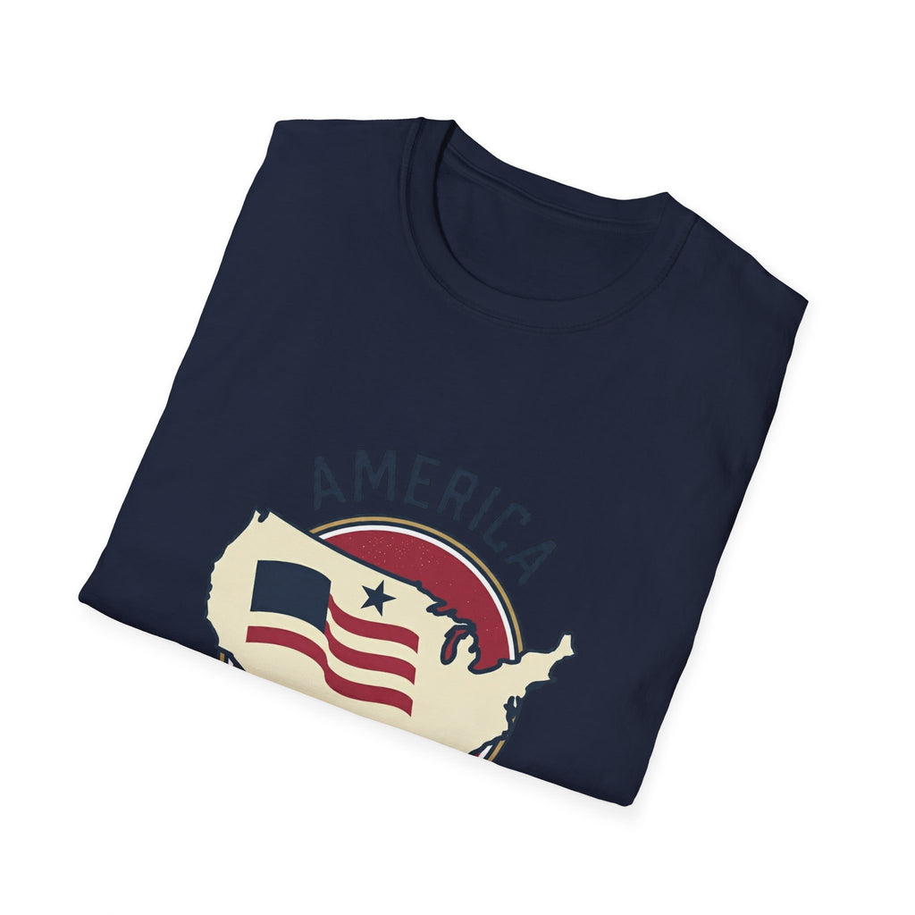 America Map Graphic T-Shirt – Vintage Flag Design, EST. 1776